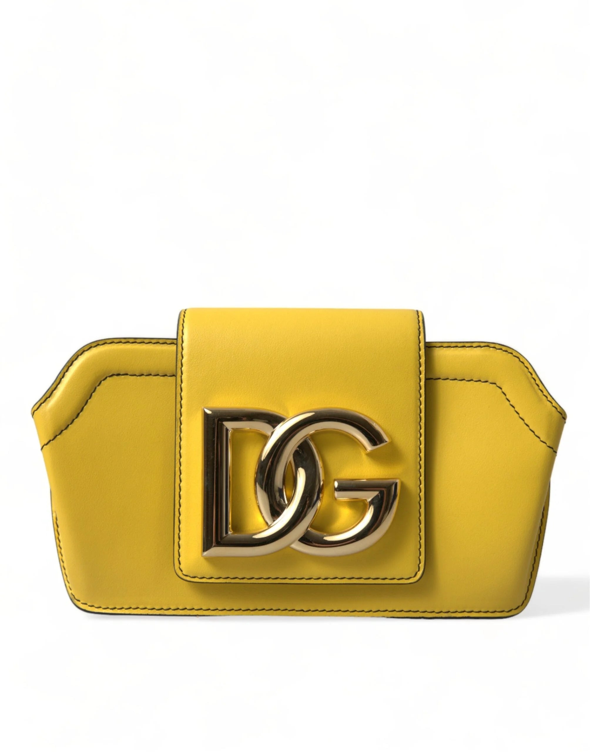 Dolce & Gabbana Yellow Smooth Leather DG Logo Clutch Crossbody Case Bag - Clutch Bags