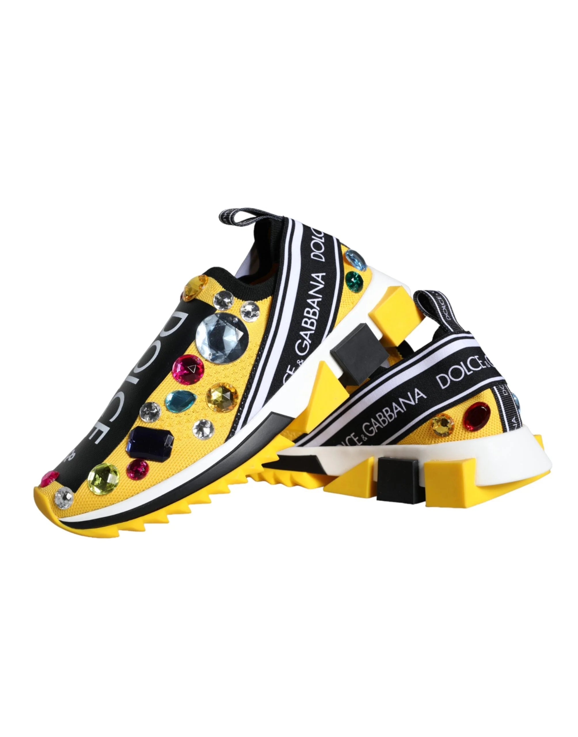 Dolce & Gabbana Yellow Sorrento Crystals Sneakers Womens Shoes - Sneakers