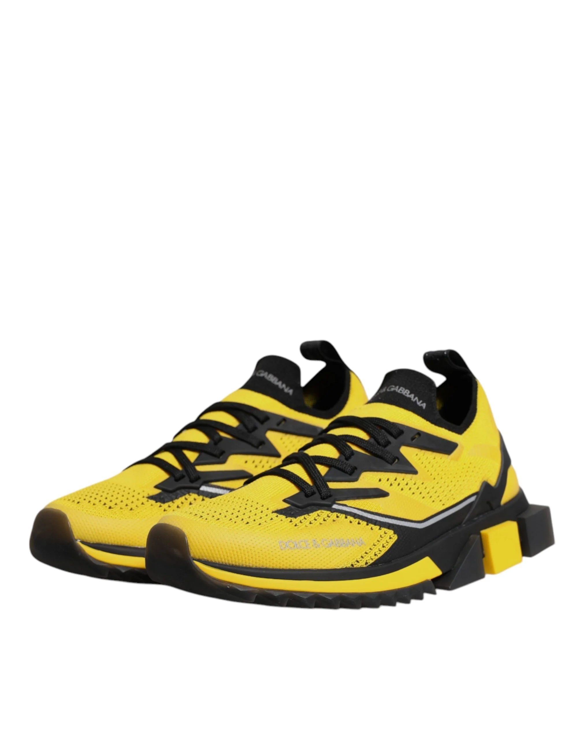 Achterkant van gele Sorrento sneakers van Dolce & Gabbana, met de logo-elastische hielband en unieke profielzool.