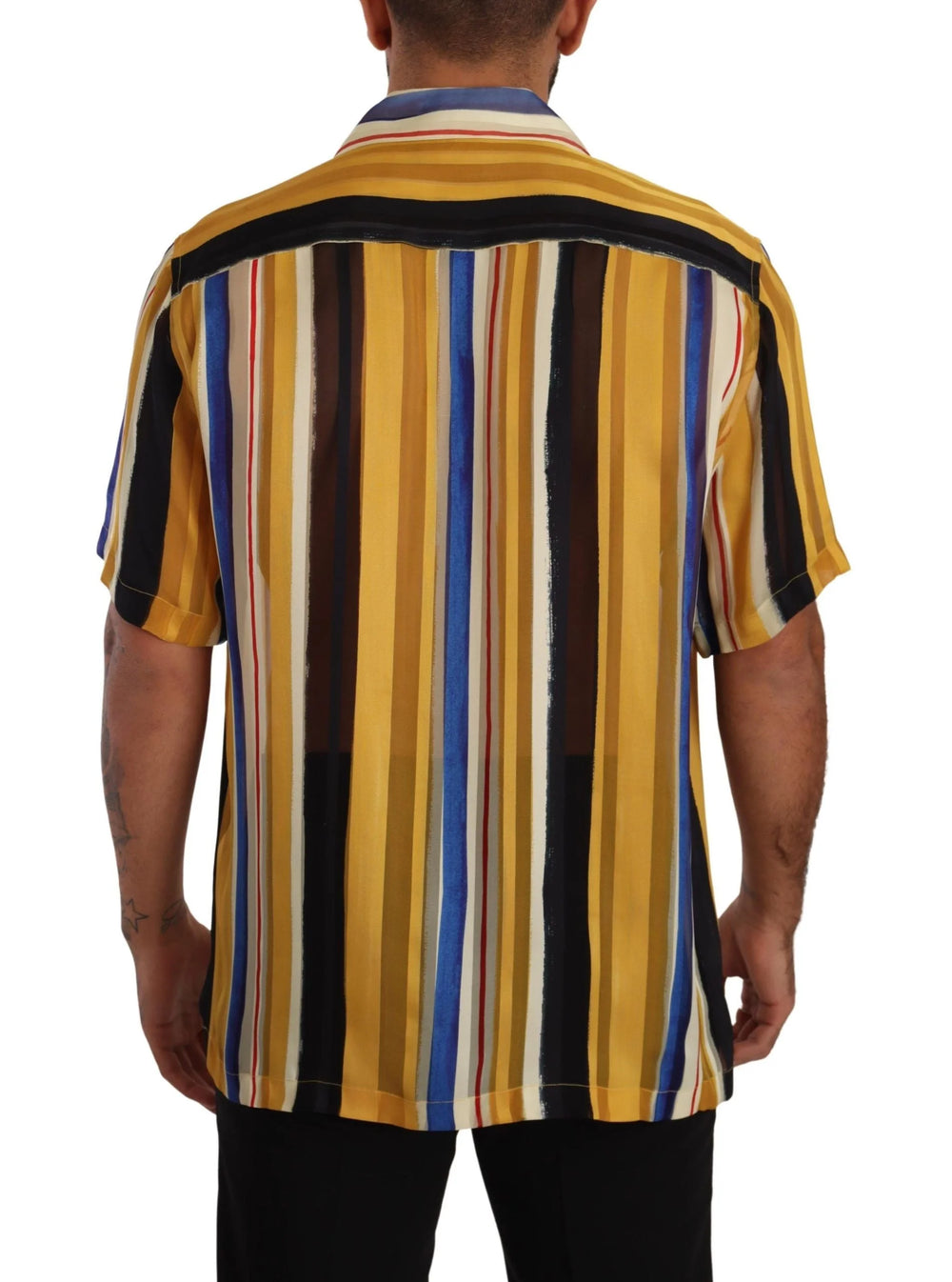 Dolce & Gabbana Yellow Striped Short Sleeve Silk Shirt - IT40 | M - Shirts