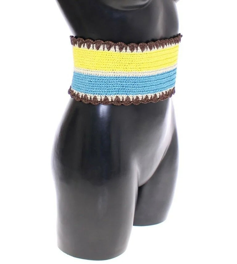 Dolce & Gabbana Yellow Striped Wide Waist Raffia Belt - 65 cm / 26 Inches - Belts