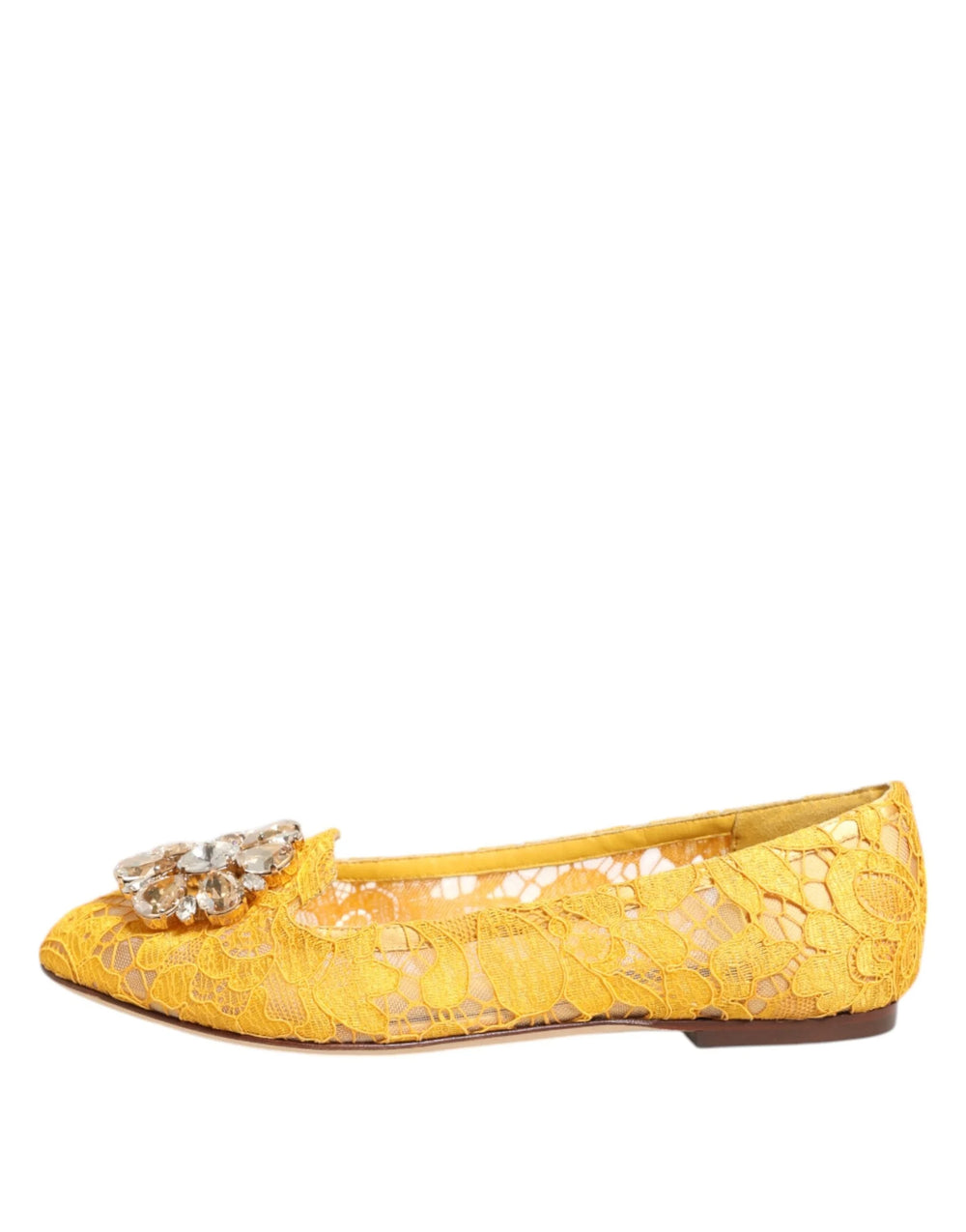 Dolce & Gabbana Yellow Taormina Lace Crystals Flats Shoes - EU36/US5.5 - Flats