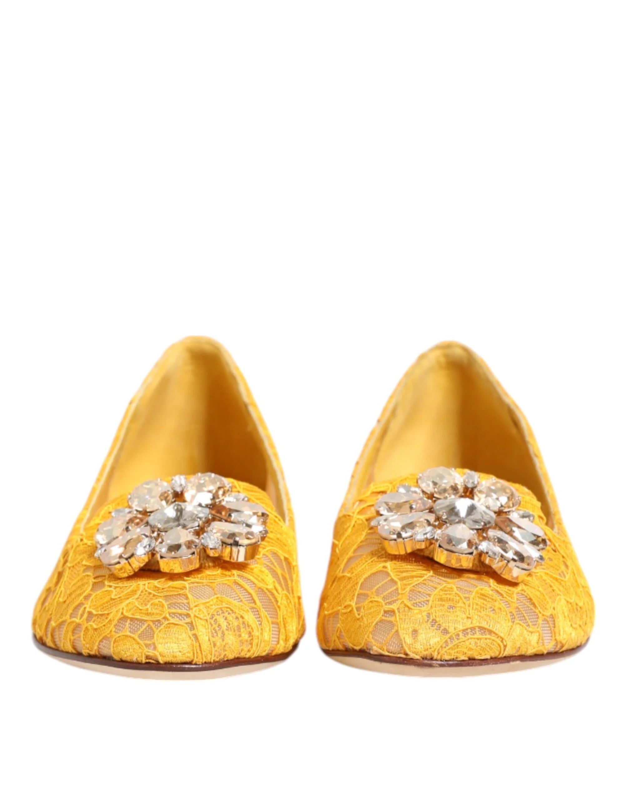 Dolce & Gabbana Yellow Taormina Lace Crystals Flats Shoes - EU36/US5.5 - Flats