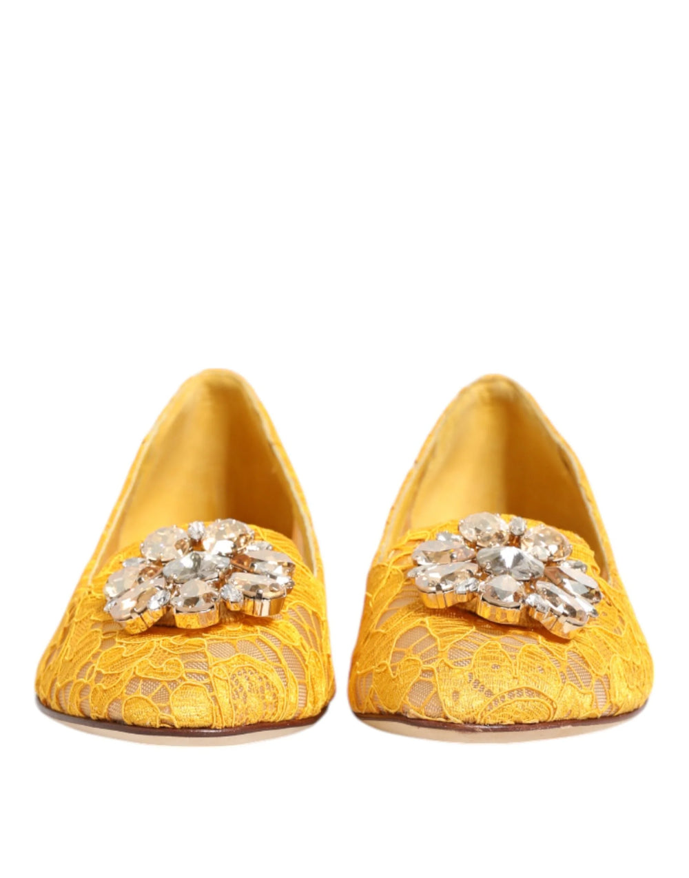 Dolce & Gabbana Yellow Taormina Lace Crystals Flats Shoes - EU36/US5.5 - Flats