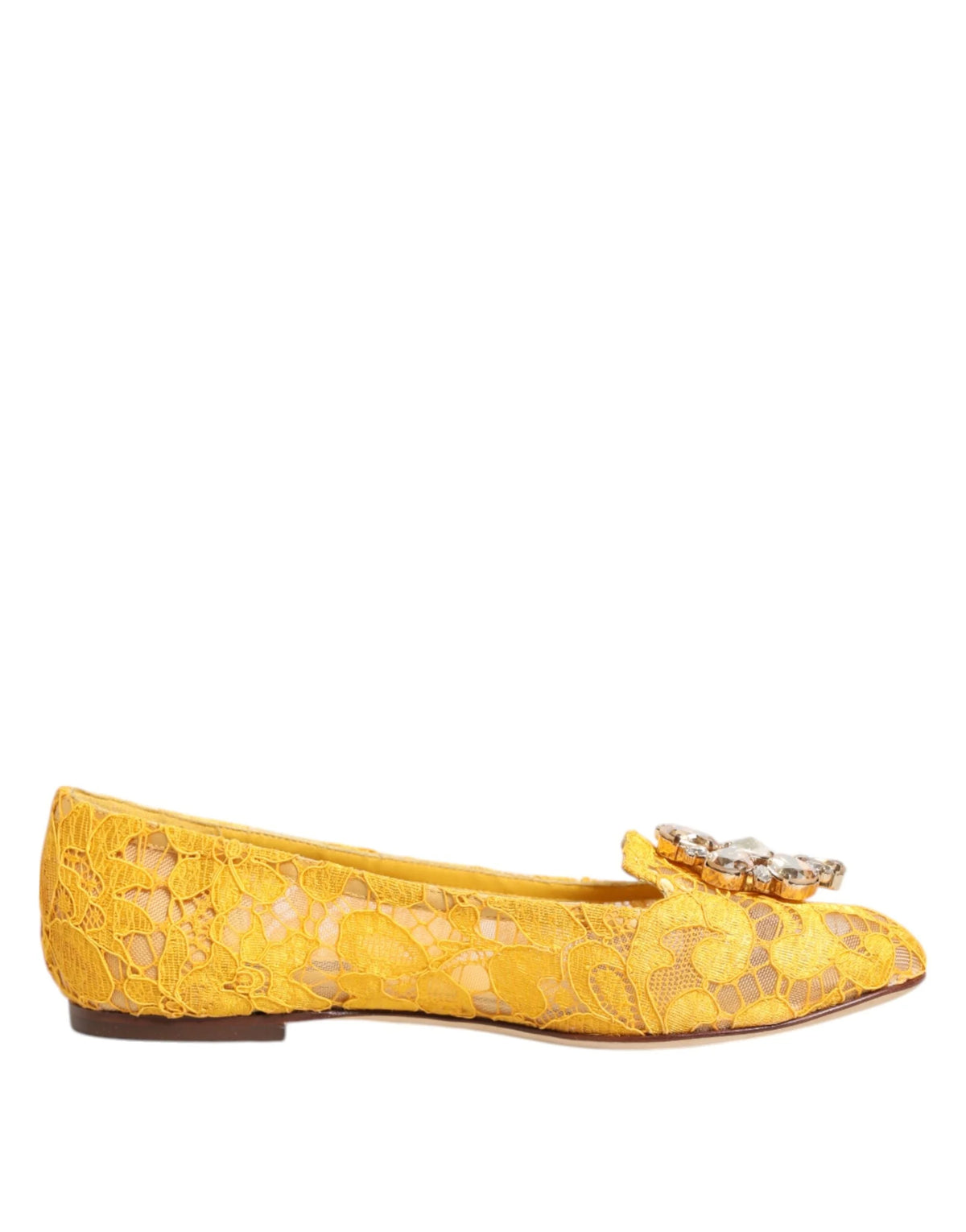 Dolce & Gabbana Yellow Taormina Lace Crystals Flats Shoes - EU36/US5.5 - Flats