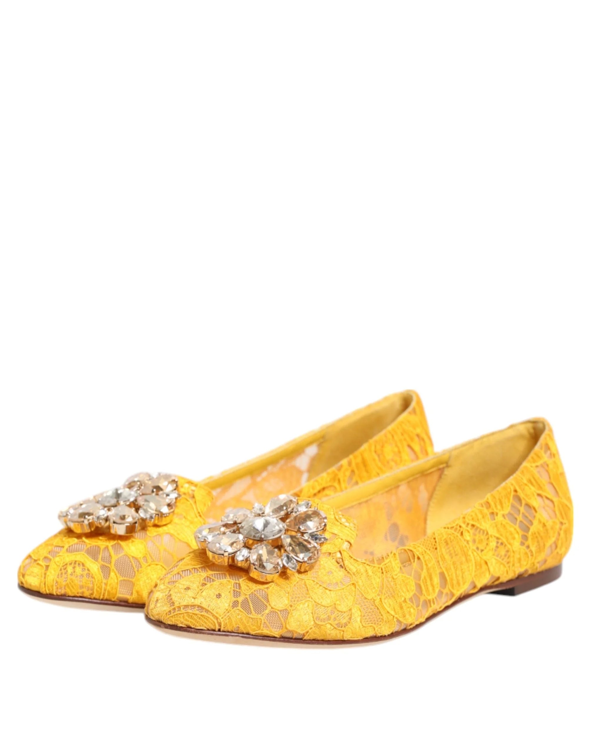Dolce & Gabbana Yellow Taormina Lace Crystals Flats Shoes - EU36/US5.5 - Flats