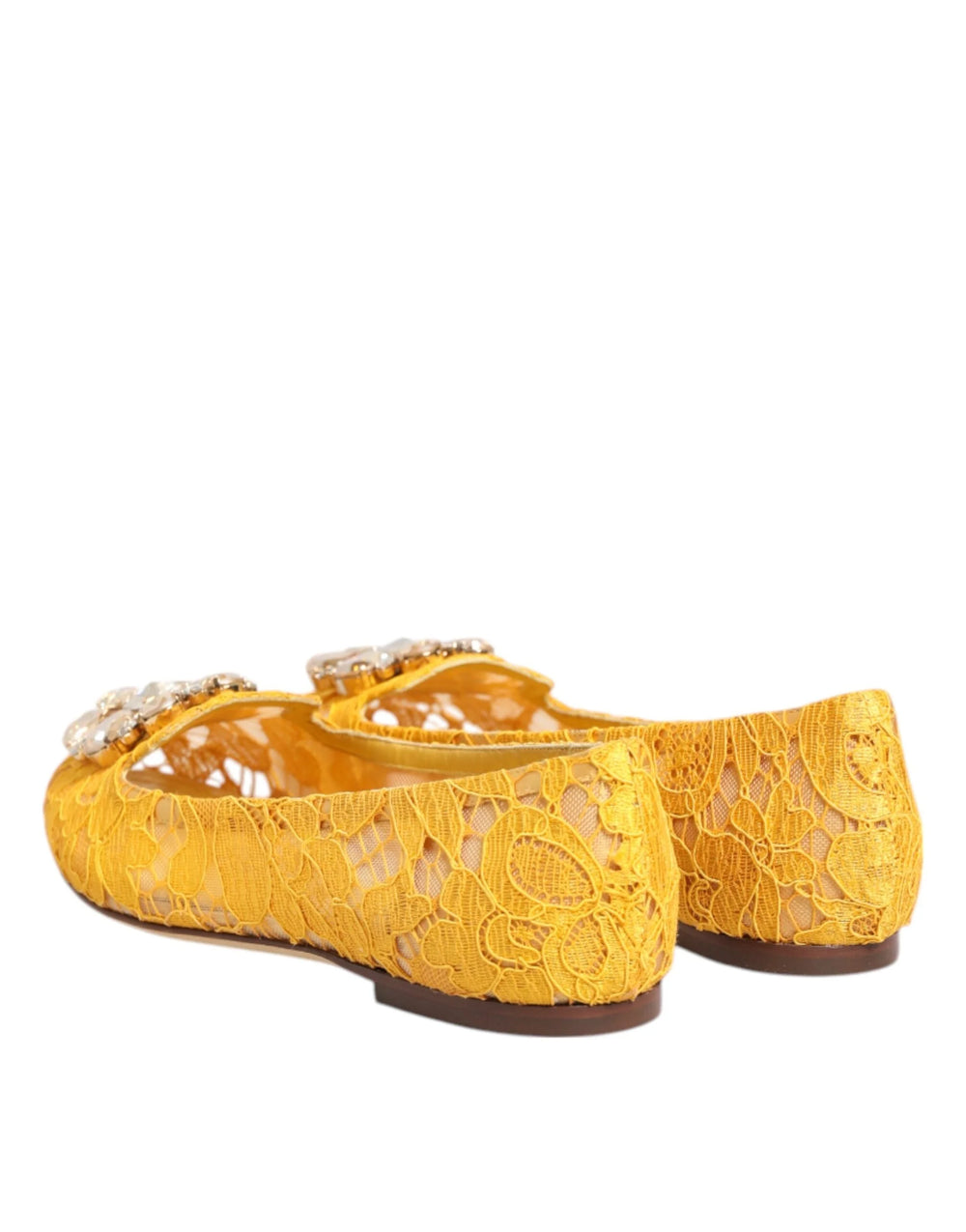 Dolce & Gabbana Yellow Taormina Lace Crystals Flats Shoes - EU36/US5.5 - Flats