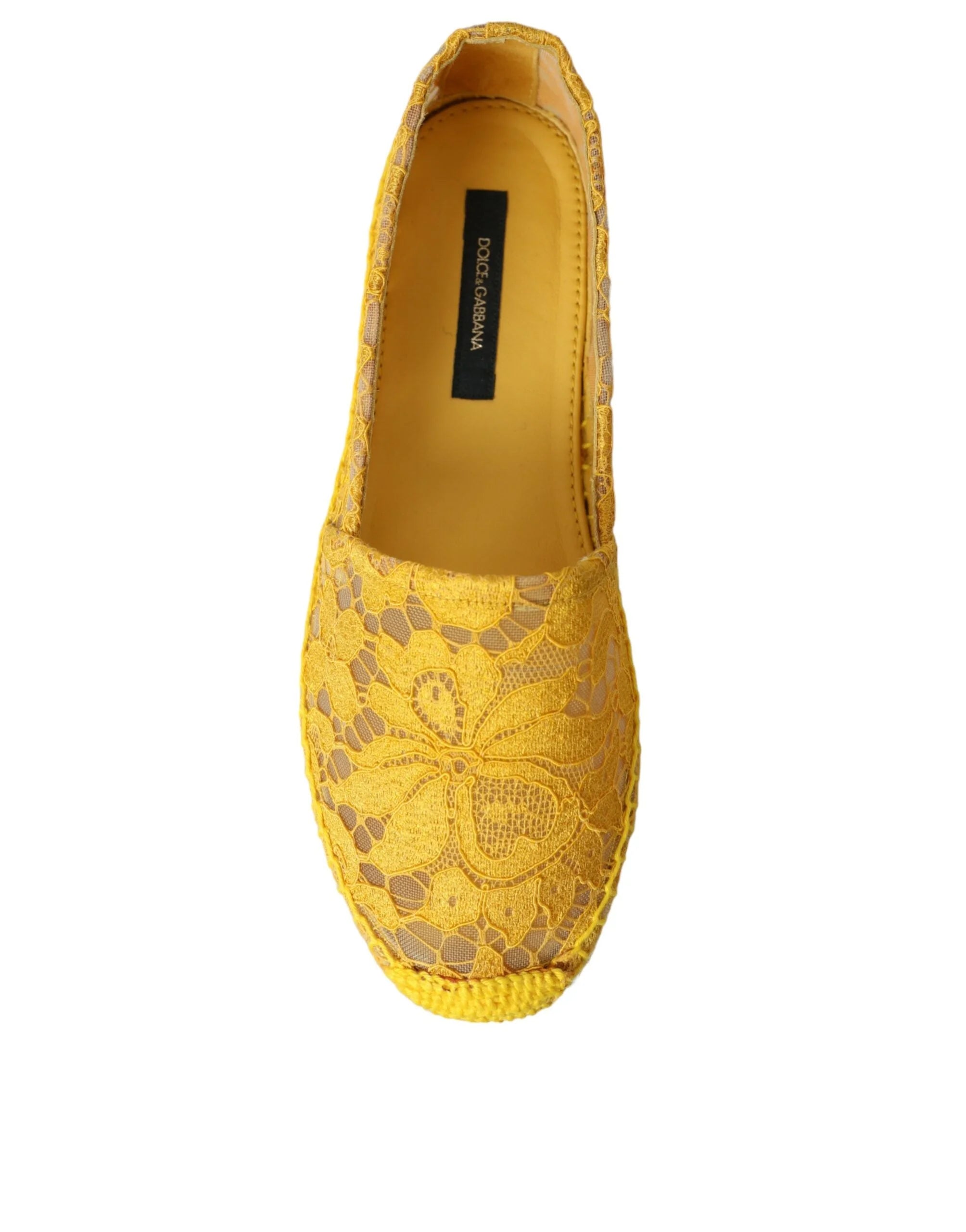 Dolce & Gabbana Yellow Taormina Lace Espadrille Loafers Flats Shoes - Flats