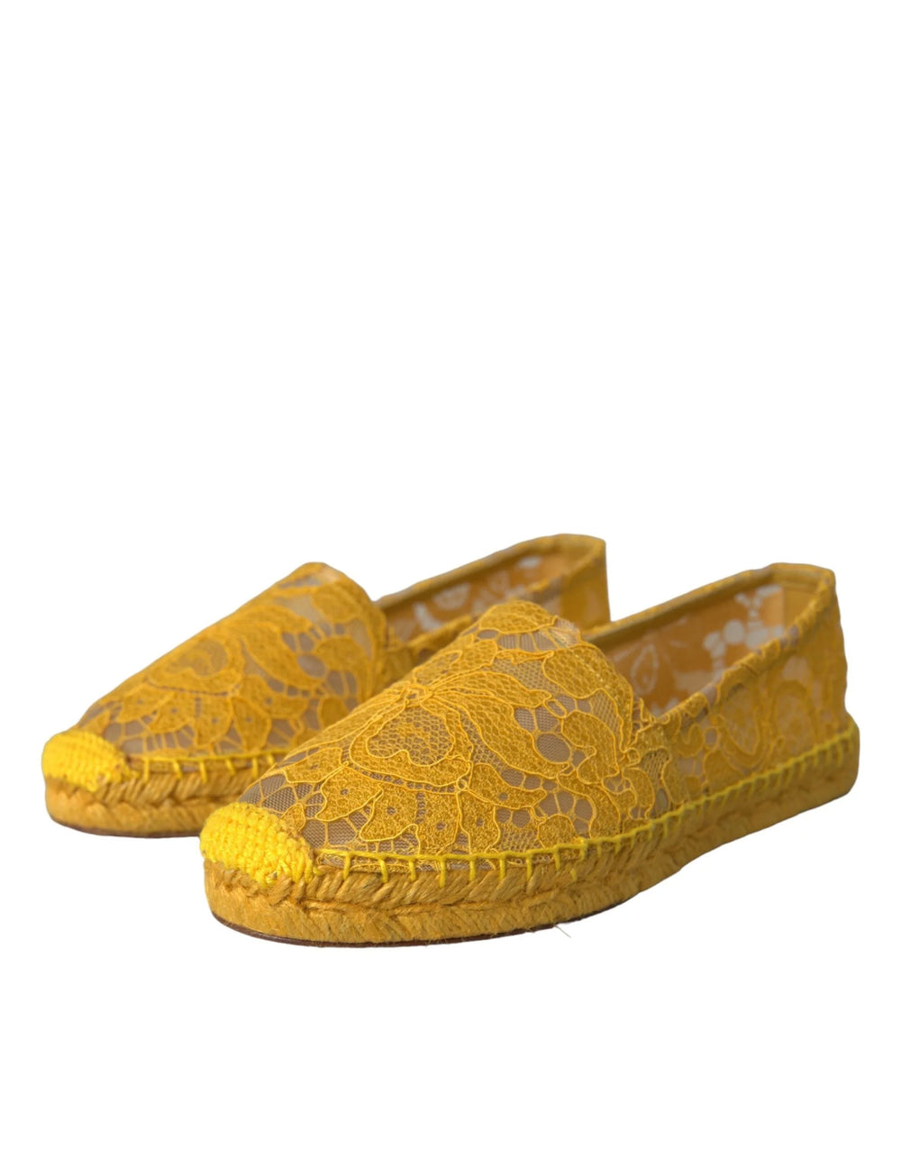 Dolce & Gabbana Yellow Taormina Lace Espadrille Loafers Flats Shoes - Flats