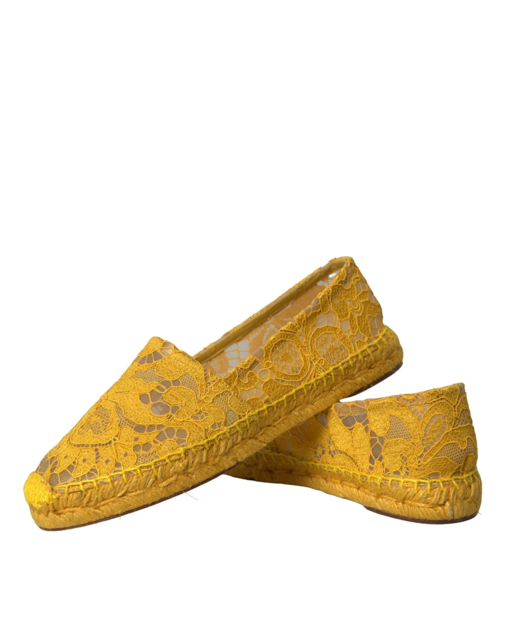 Dolce & Gabbana Yellow Taormina Lace Espadrille Loafers Flats Shoes - Flats