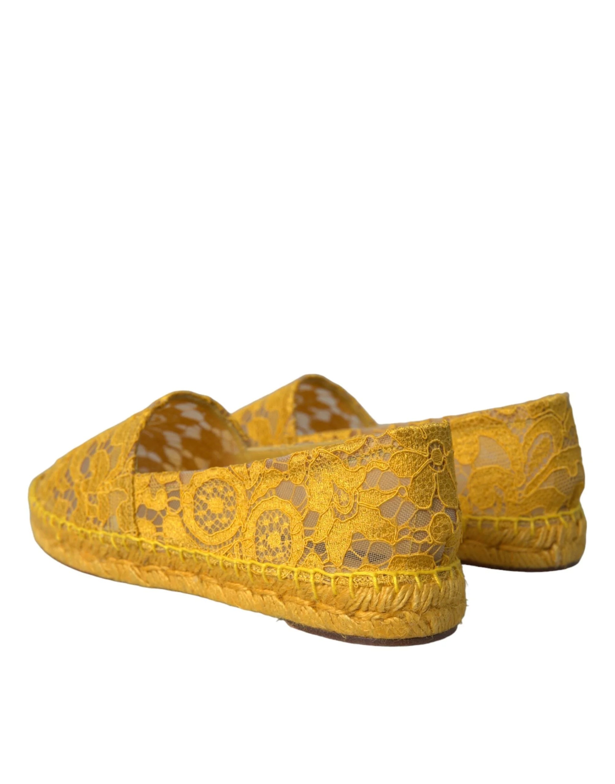 Dolce & Gabbana Yellow Taormina Lace Espadrille Loafers Flats Shoes - Flats