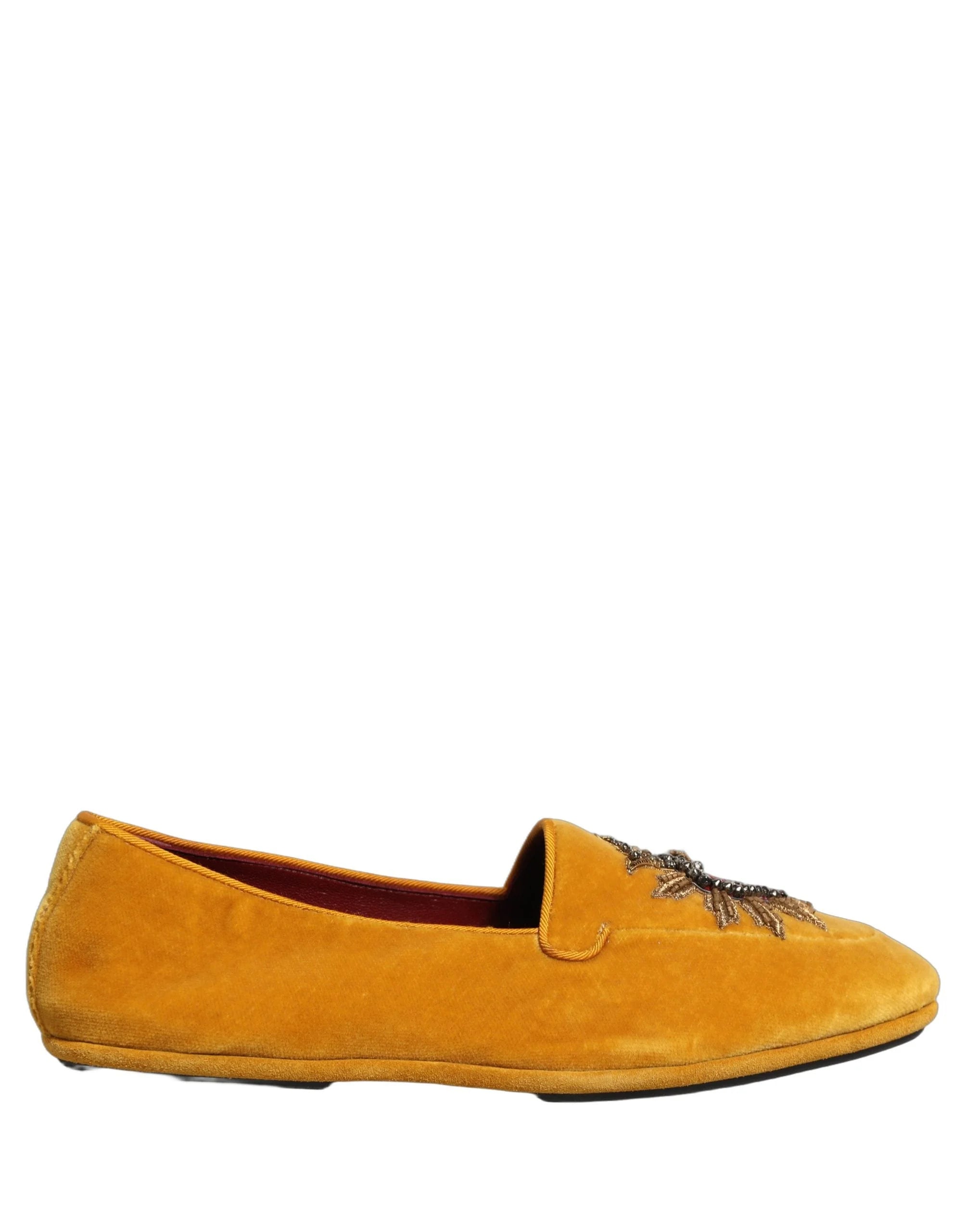 Žluté sametové pantofle Dolce & Gabbana s logem srdce