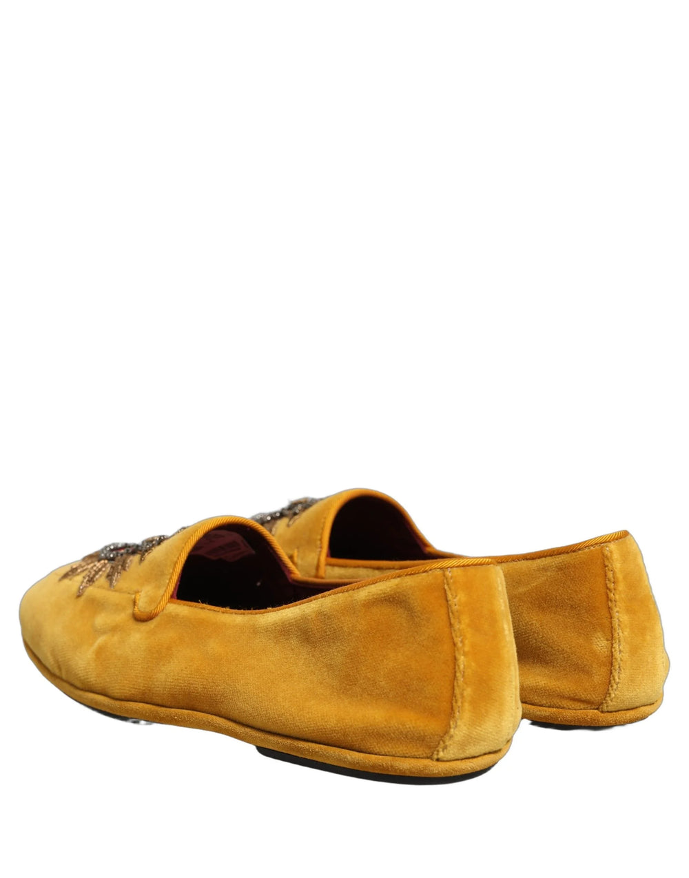 Žluté sametové pantofle Dolce & Gabbana s logem srdce