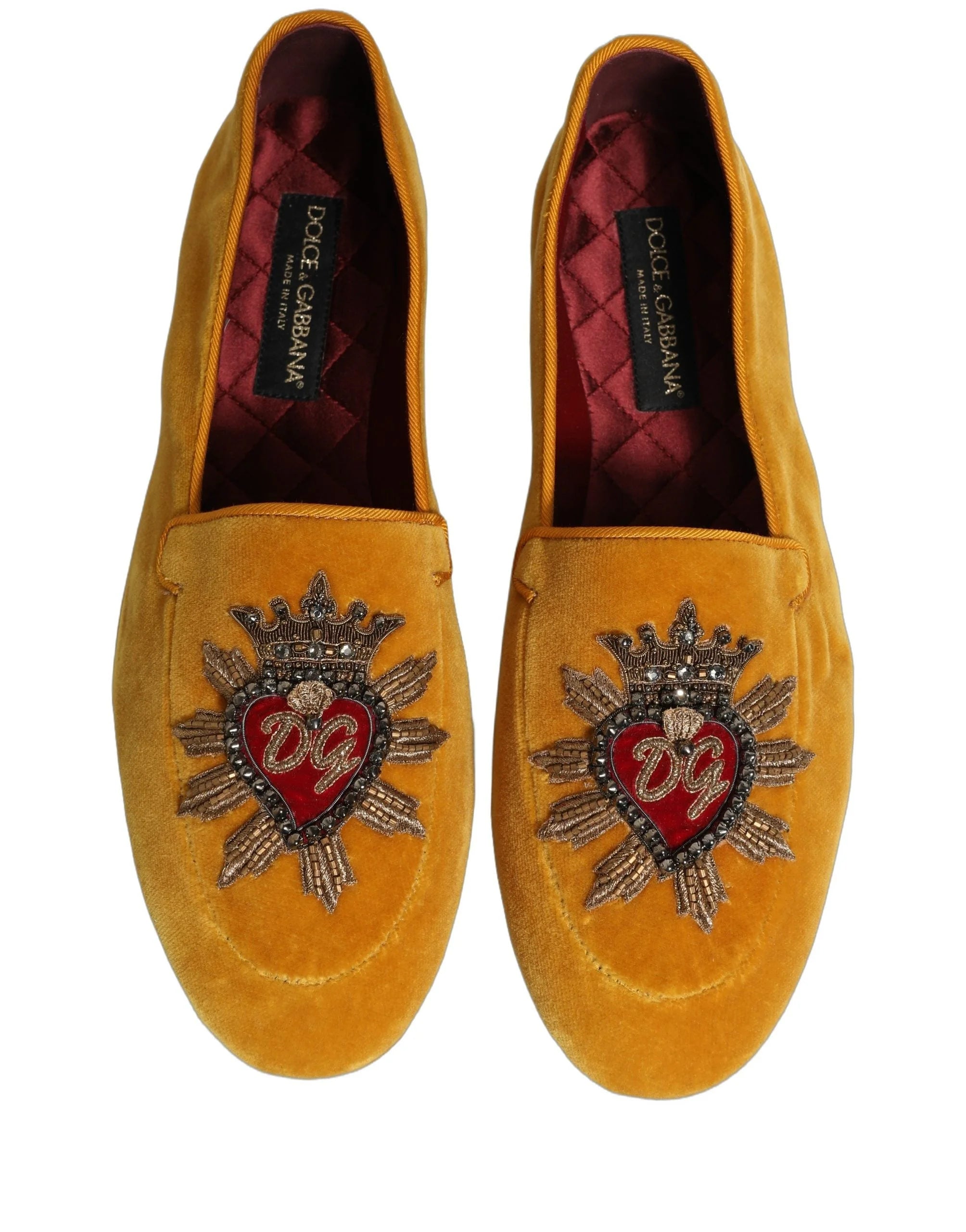 Žluté sametové pantofle Dolce & Gabbana s logem srdce