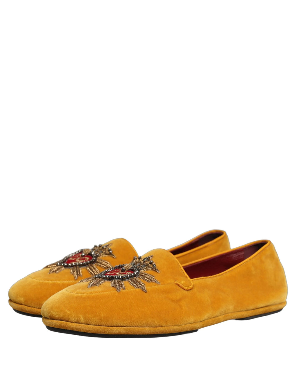 Žluté sametové pantofle Dolce & Gabbana s logem srdce