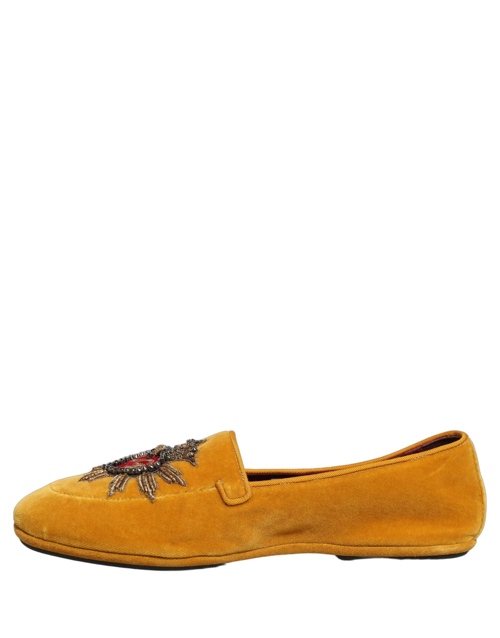 Žluté sametové pantofle Dolce & Gabbana s logem srdce