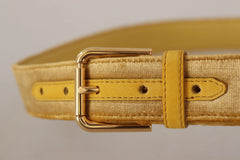 Dolce & Gabbana Yellow Velvet Gold Metal Logo Engraved Buckle Belt - 85 cm / 34 Inches - Belts