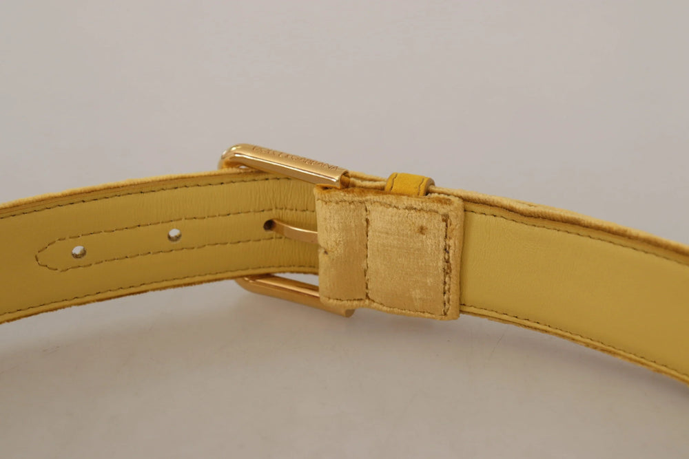 Dolce & Gabbana Yellow Velvet Gold Metal Logo Engraved Buckle Belt - 85 cm / 34 Inches - Belts