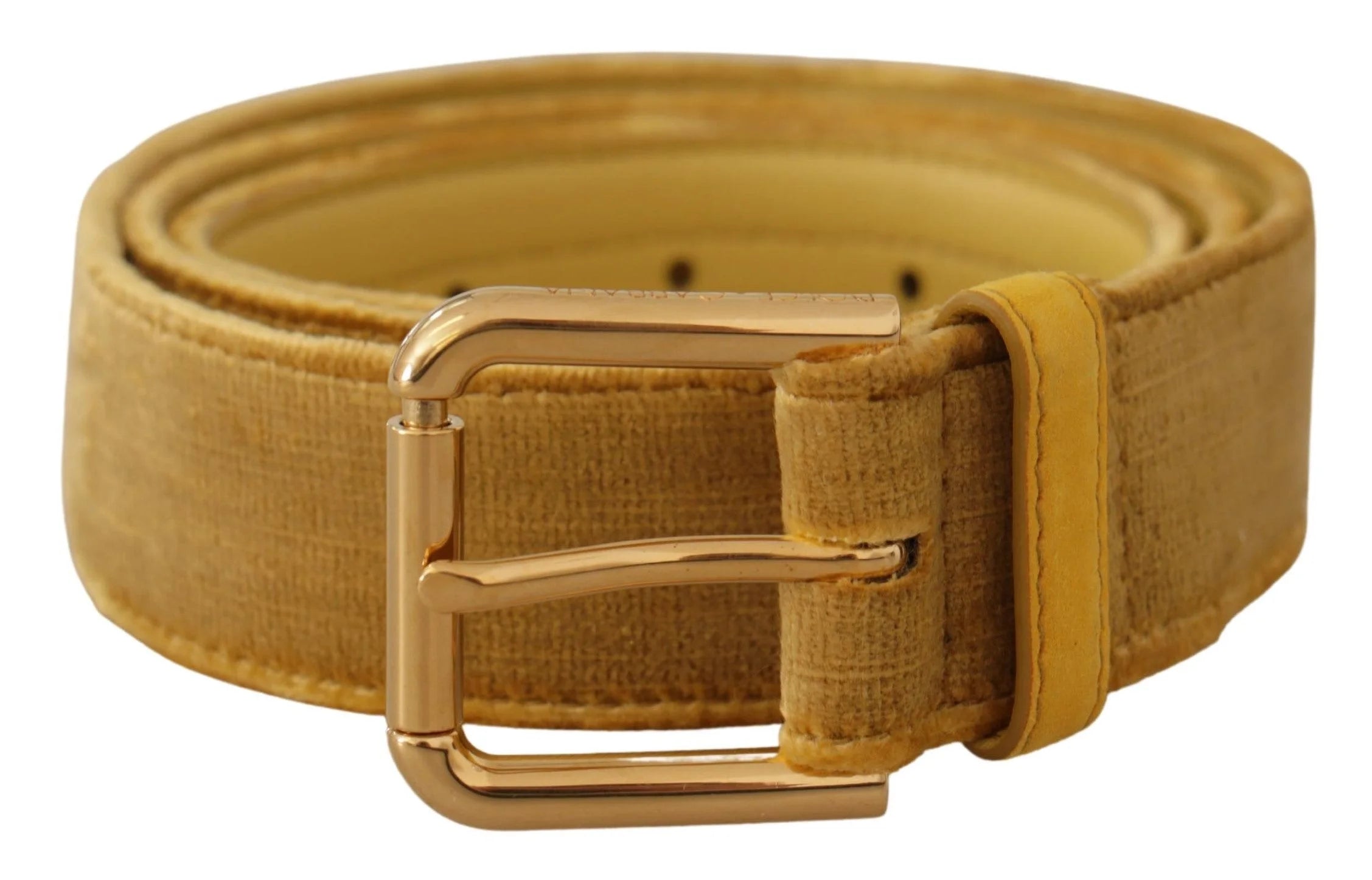 Dolce & Gabbana Yellow Velvet Gold Metal Logo Engraved Buckle Belt - 85 cm / 34 Inches - Belts