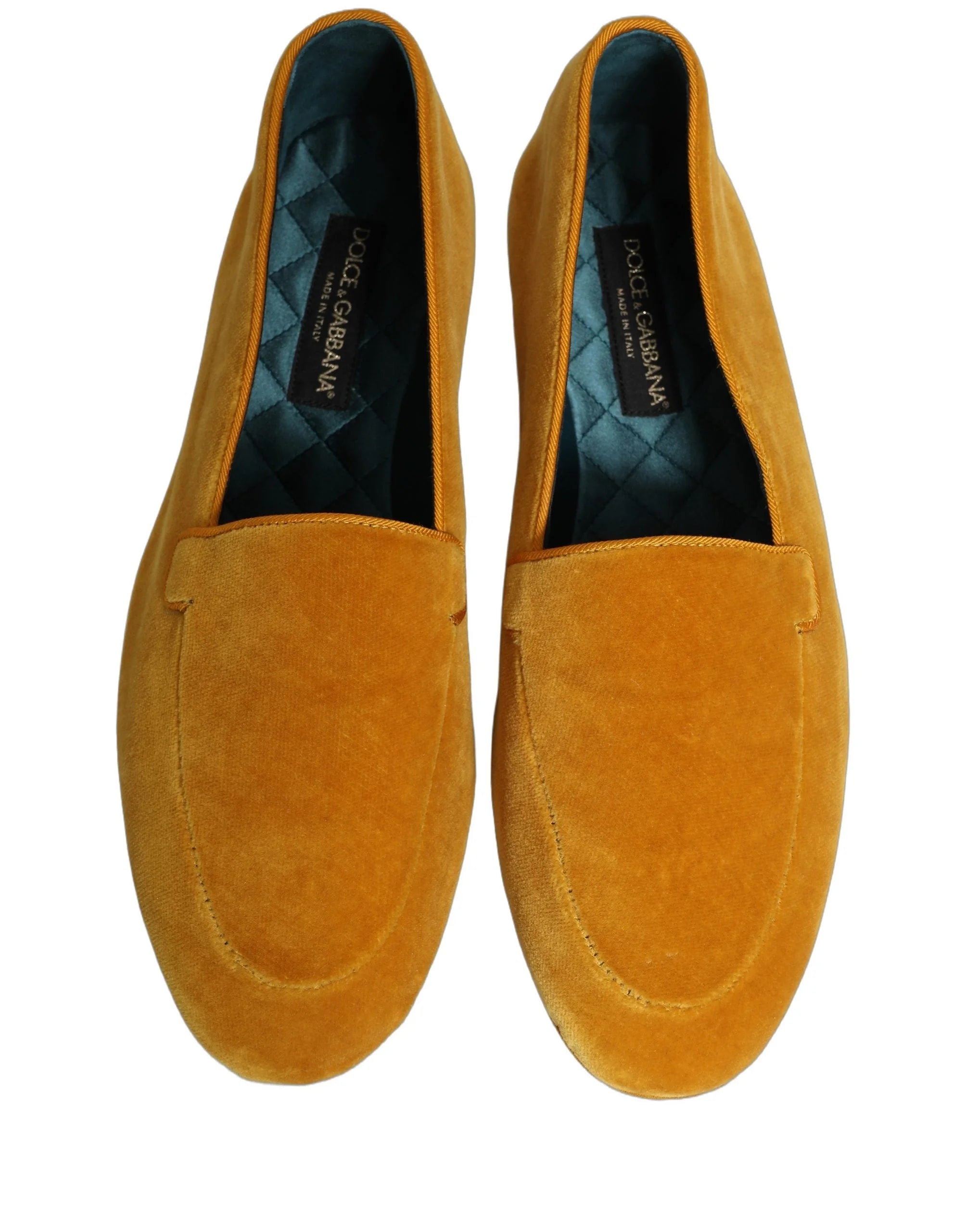 Dolce & Gabbana Yellow Velvet Slip On Men Dress Loafers Shoes - EU44/US11
