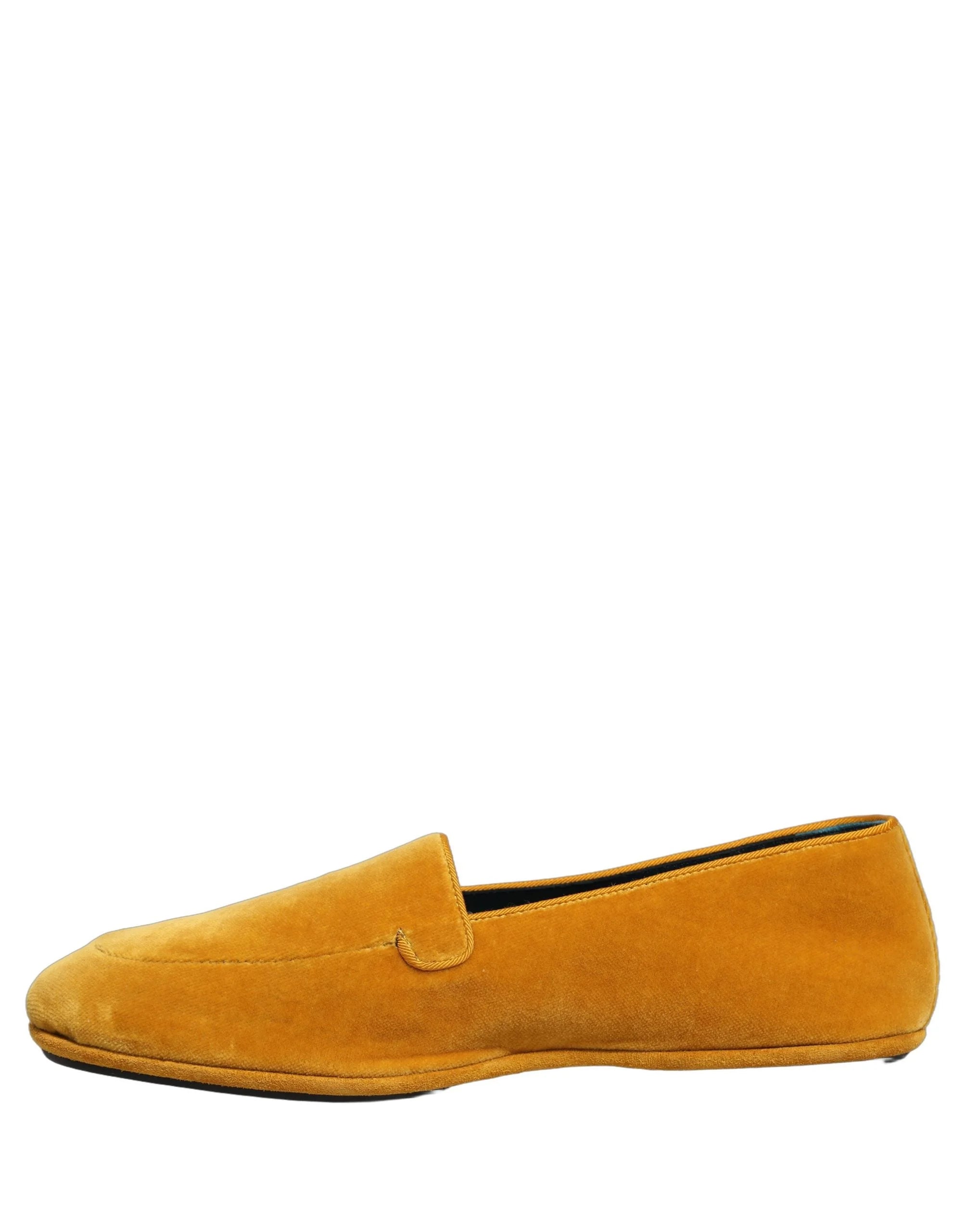 Dolce & Gabbana Yellow Velvet Slip On Men Dress Loafers Shoes - EU44/US11