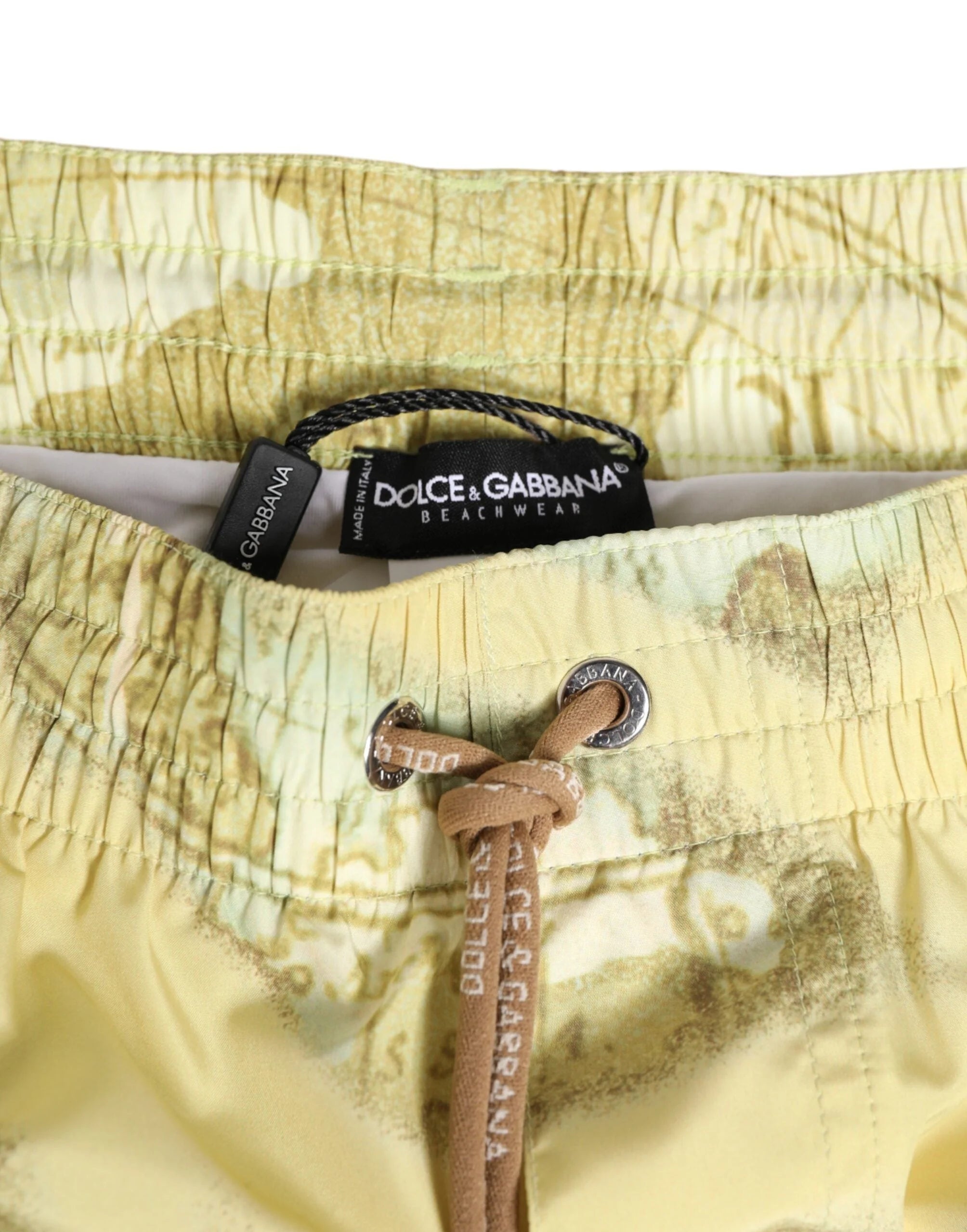 Dolce & Gabbana Yellow World Map Polyester Elastic Waistband Swimwear - IT4 | S - Swim Boxers