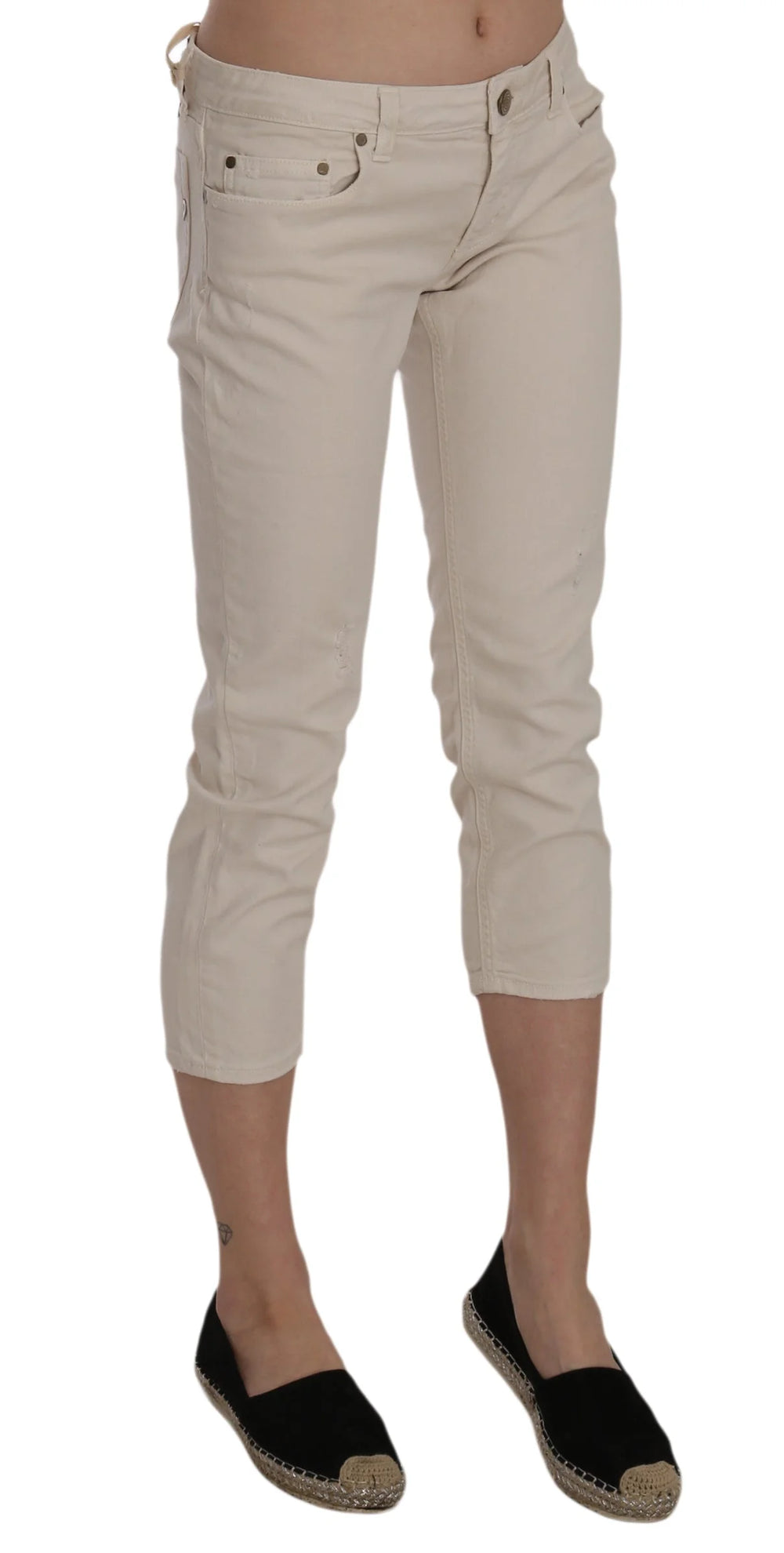 Dondup Beige Cotton Stretch Low Waist Skinny Cropped Capri Jeans - W29 - Jeans