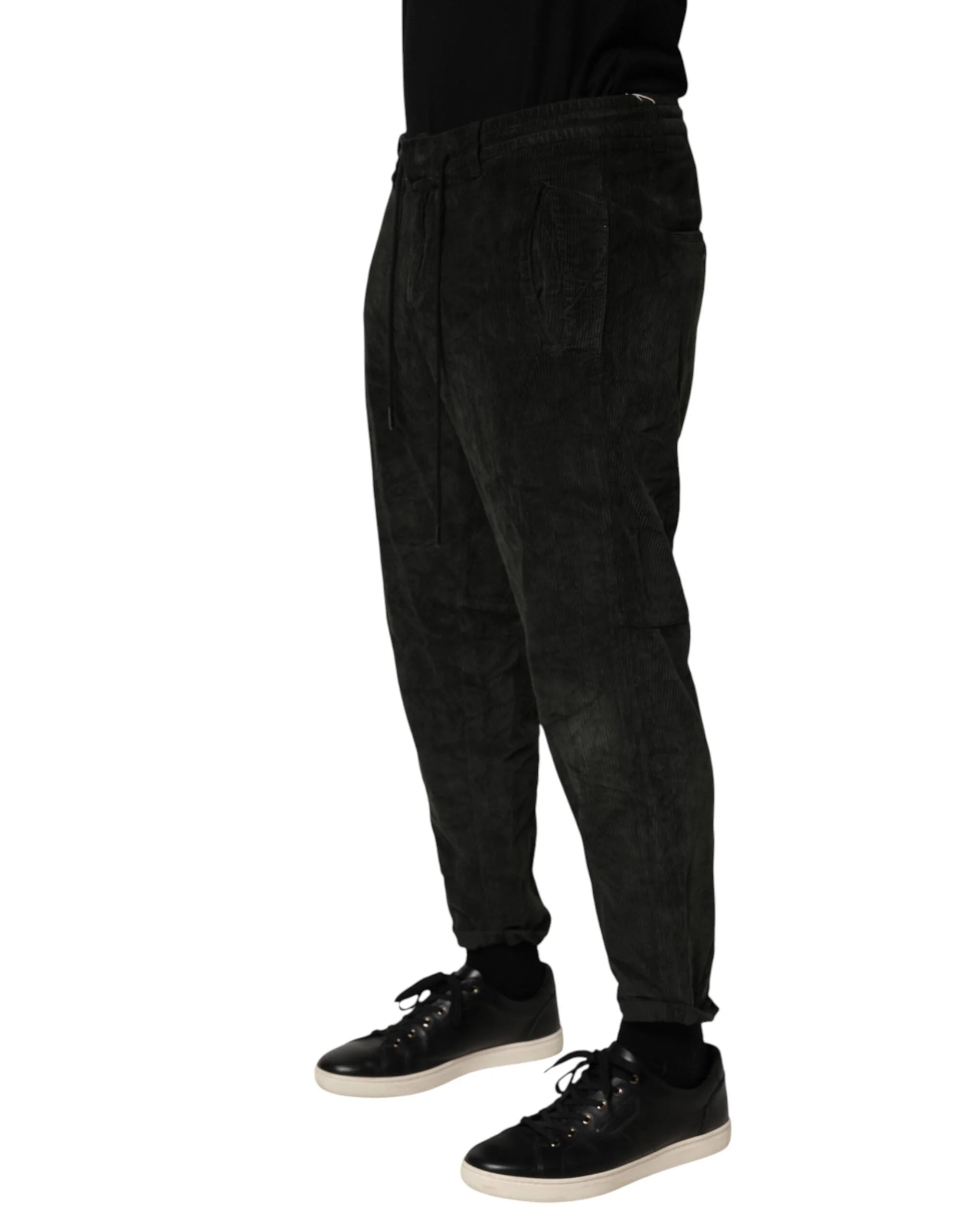 Dondup Black Mid Waist Cropped Corduroy Men Trouser Pants - W38 - Trousers