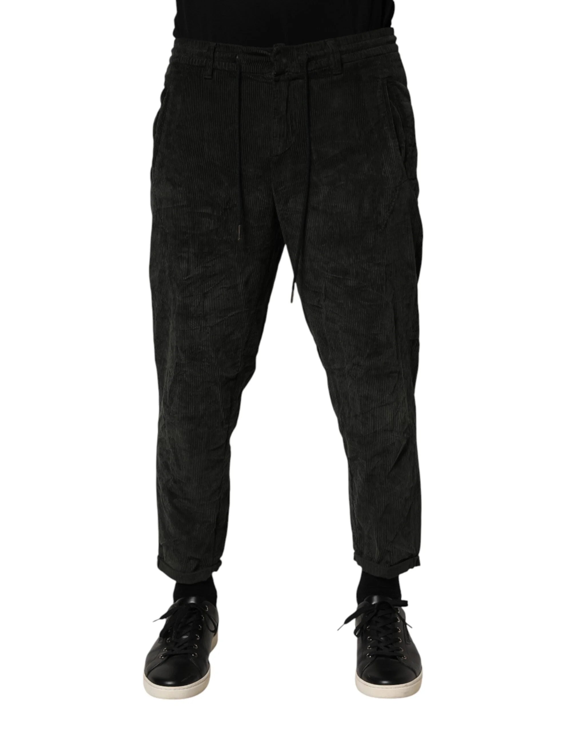 Dondup Black Mid Waist Cropped Corduroy Men Trouser Pants - W38 - Trousers