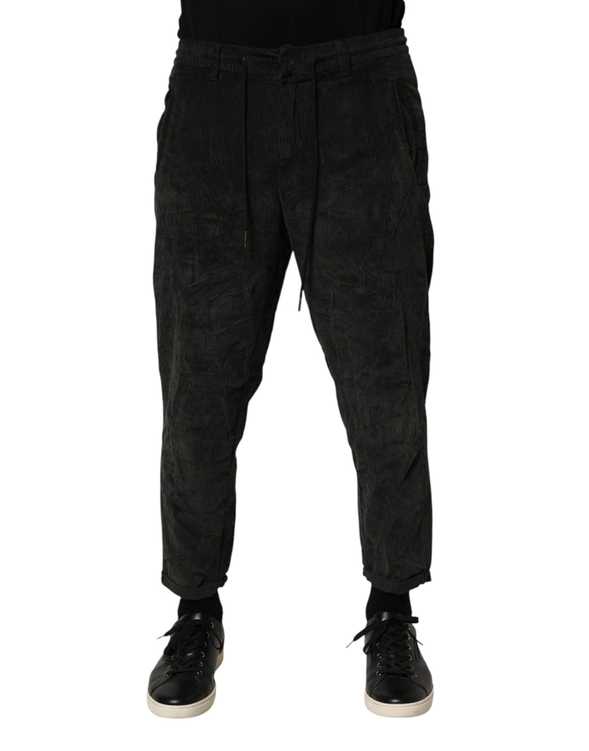 Dondup Black Mid Waist Cropped Corduroy Men Trouser Pants - W38 - Trousers