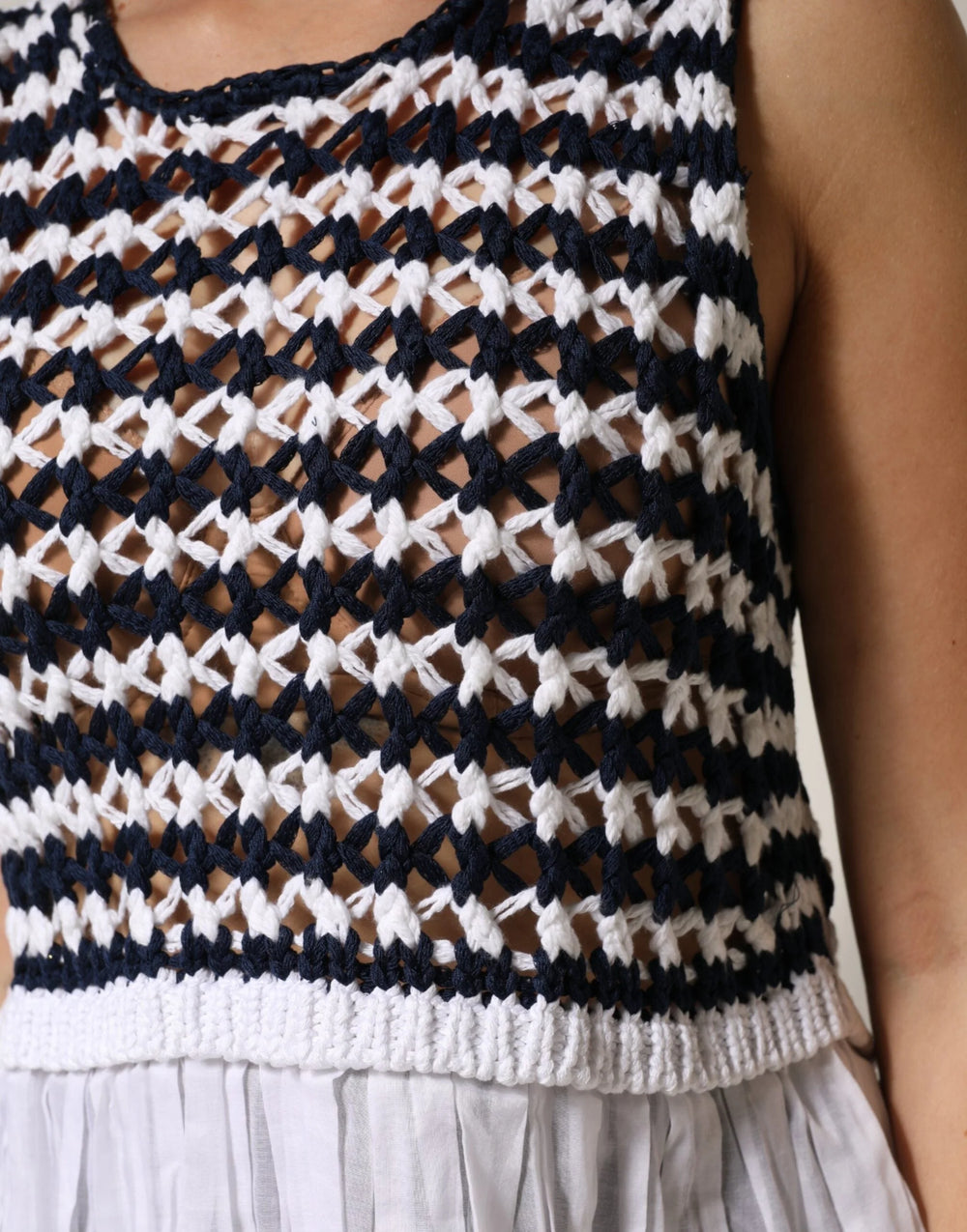 Dondup White Black Knitted Round Neck Sleeveless Tank Top - IT44 | L