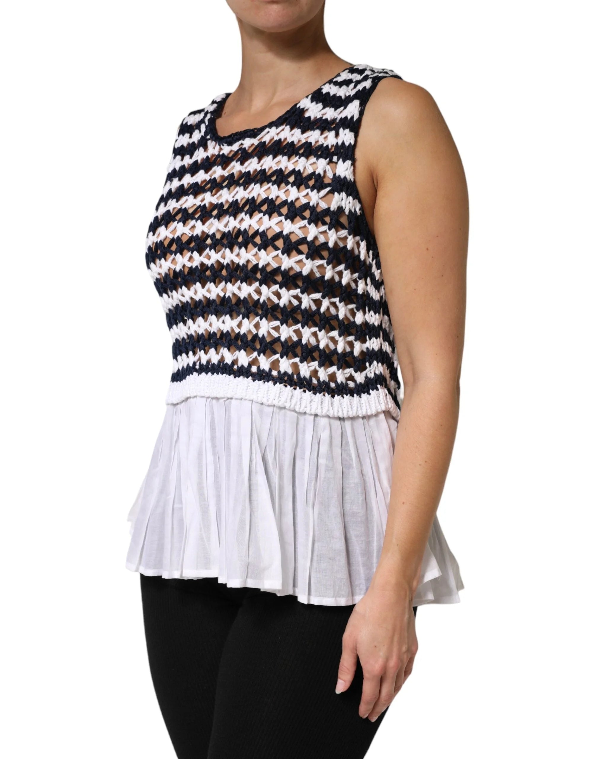Dondup White Black Knitted Round Neck Sleeveless Tank Top - IT44 | L