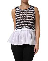 Dondup White Black Knitted Round Neck Sleeveless Tank Top - IT44 | L