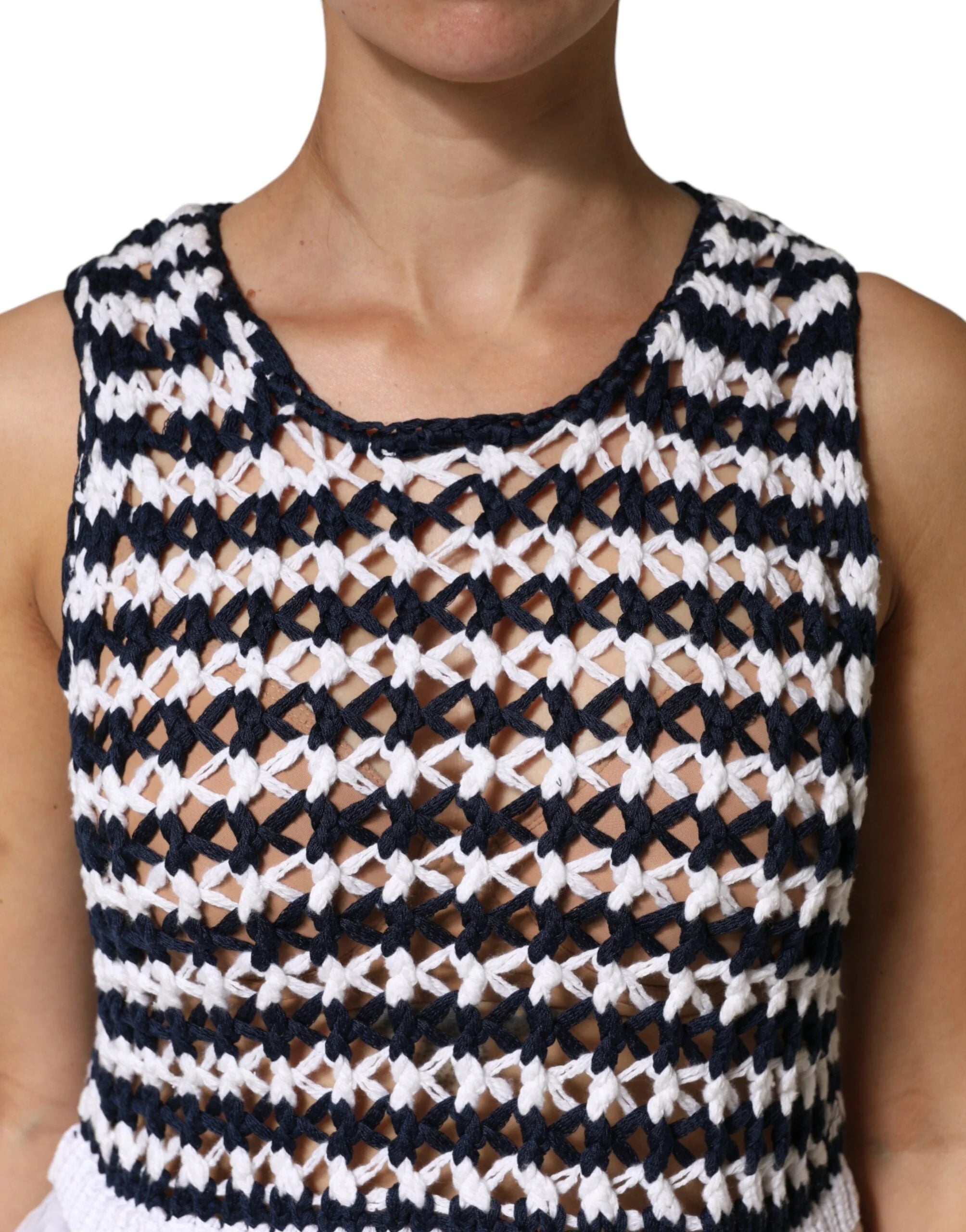 Dondup White Black Knitted Round Neck Sleeveless Tank Top - IT44 | L