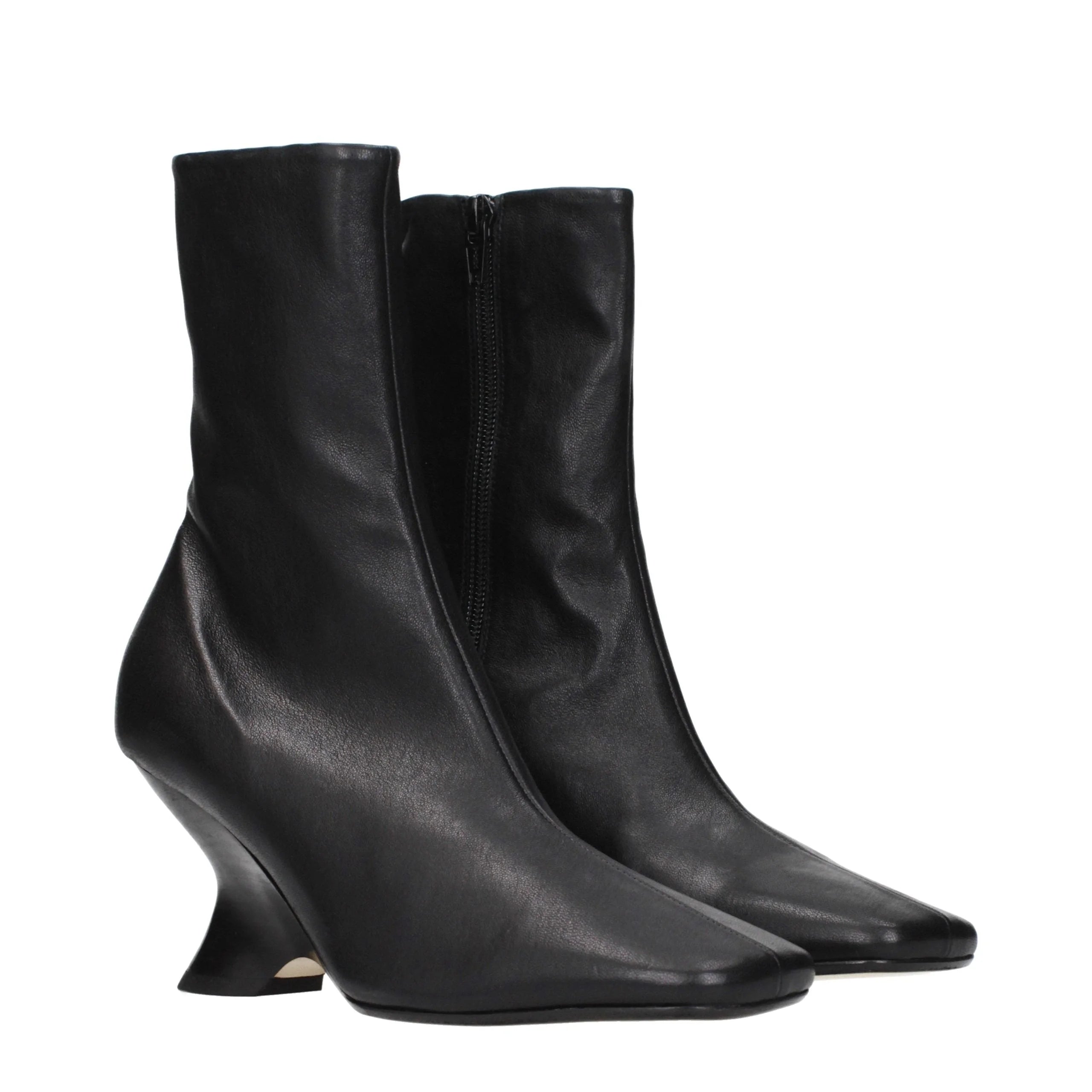 Dries Van Noten Black Leather Ankle Boots