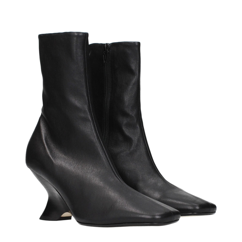Dries Van Noten Black Leather Ankle Boots