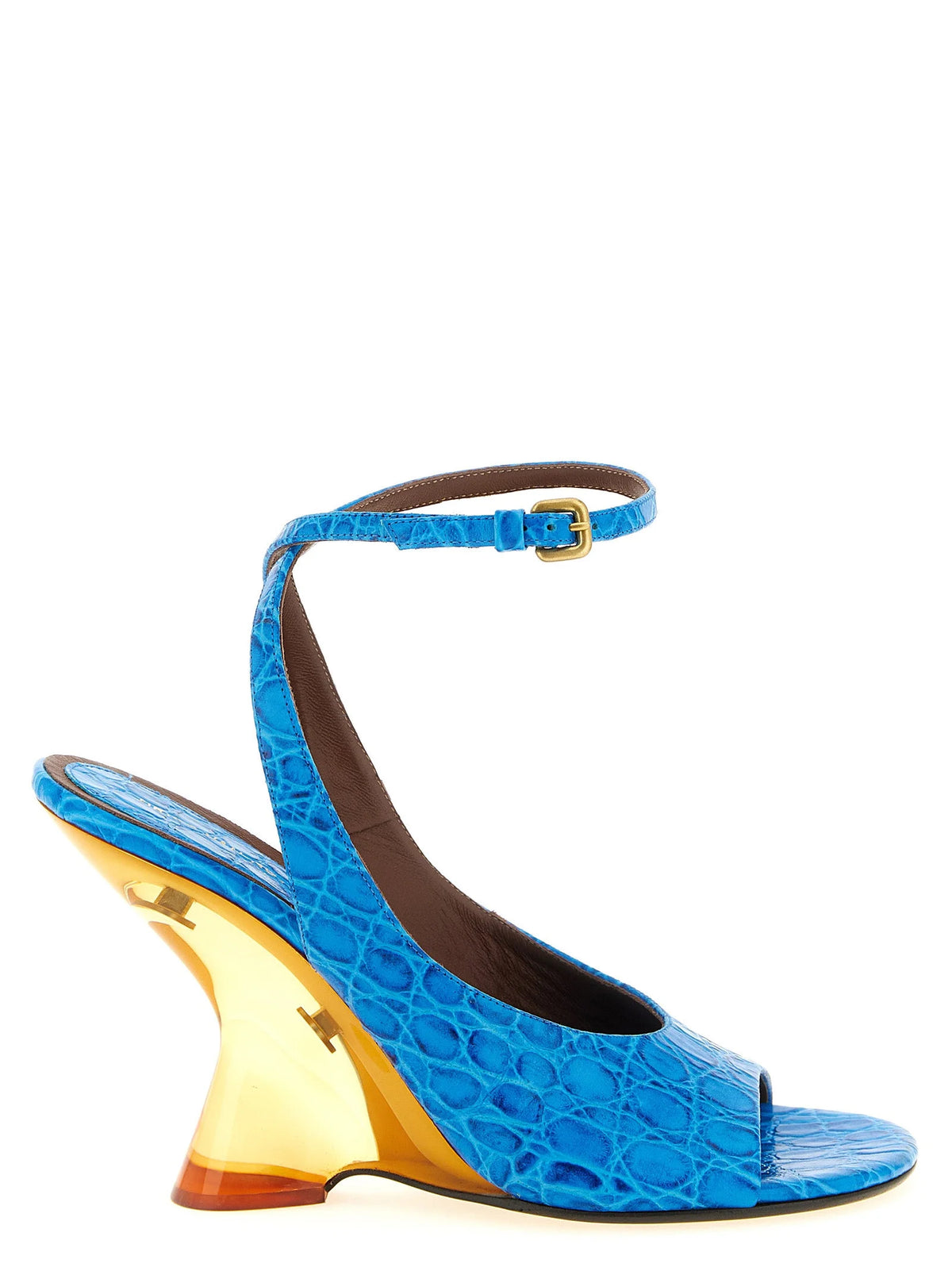 Dries Van Noten Blue Calfskin Wedge Sandals