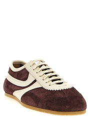 Dries Van Noten bordeaux låga sneakers i kalvskinn