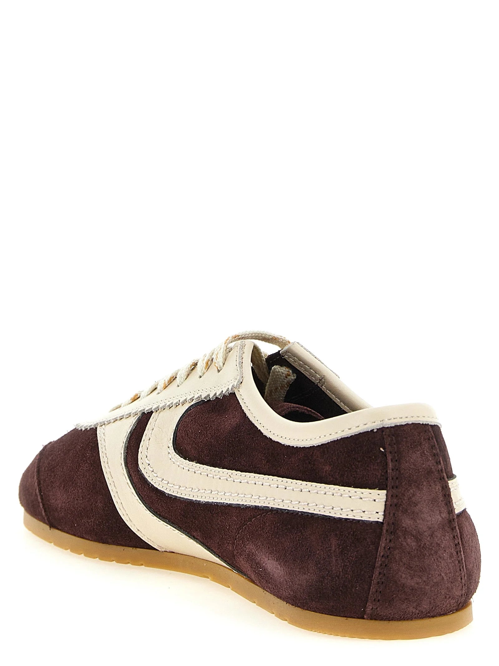 Dries Van Noten bordeaux låga sneakers i kalvskinn