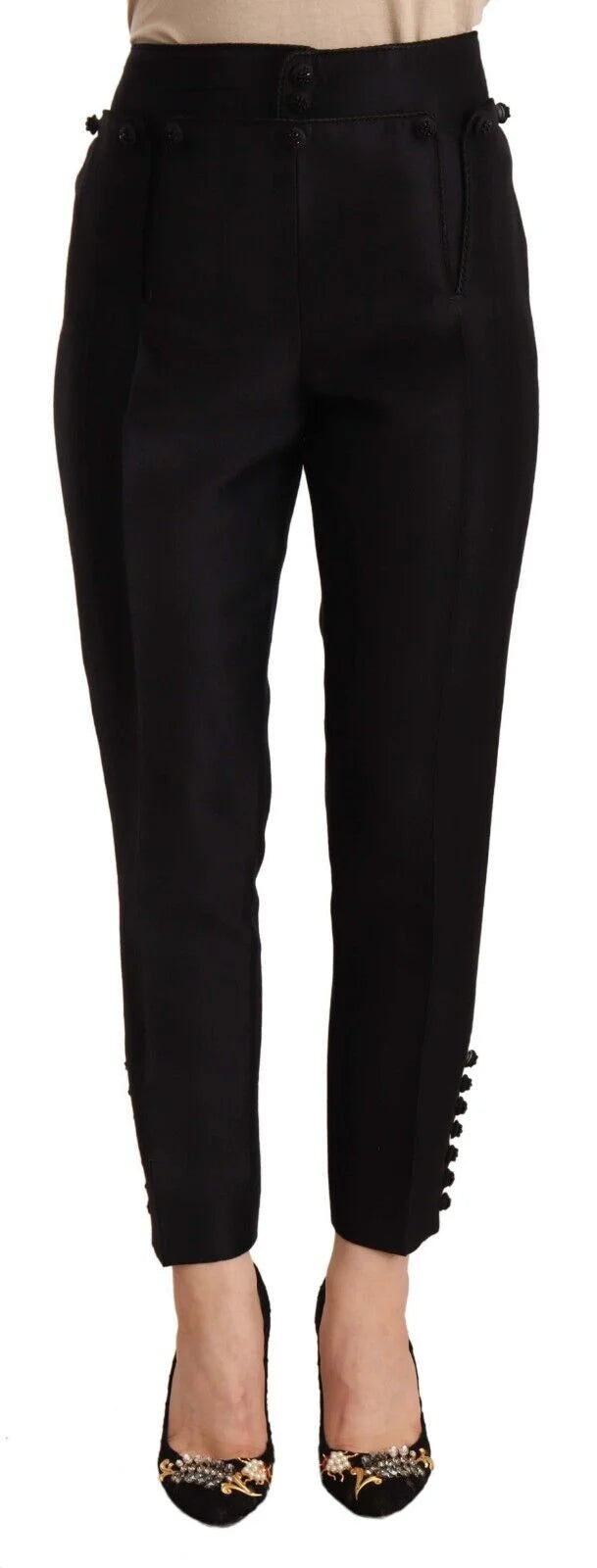 Dsquared² Black Button Embellished Cropped High Waist Pants - IT40|S - Trousers