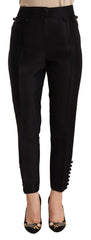 Dsquared² Black Button Embellished Cropped High Waist Pants - IT40|S - Trousers