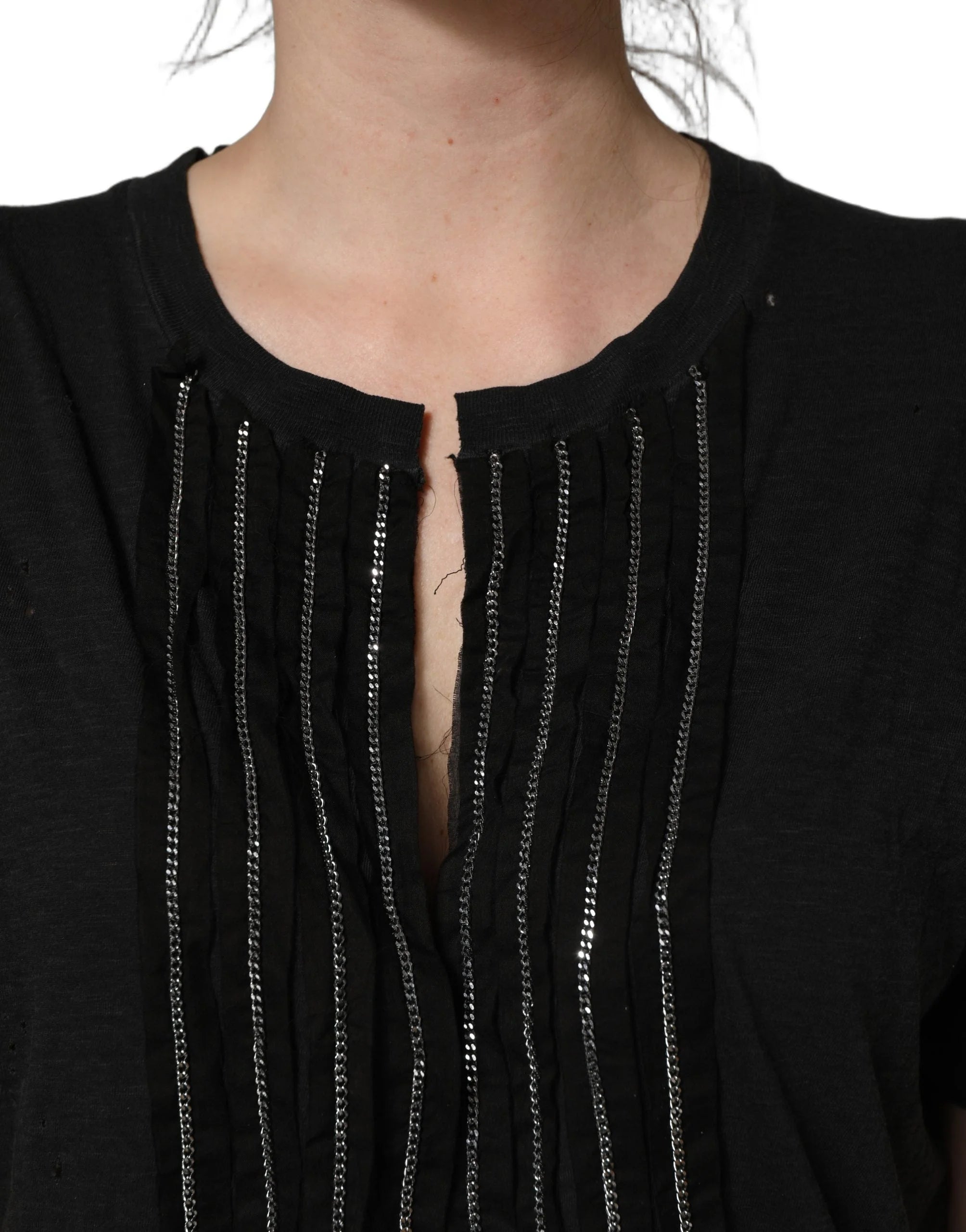 Dsquared² Black Chain Embellished Cotton Short Sleeve T-shirt - IT42|M