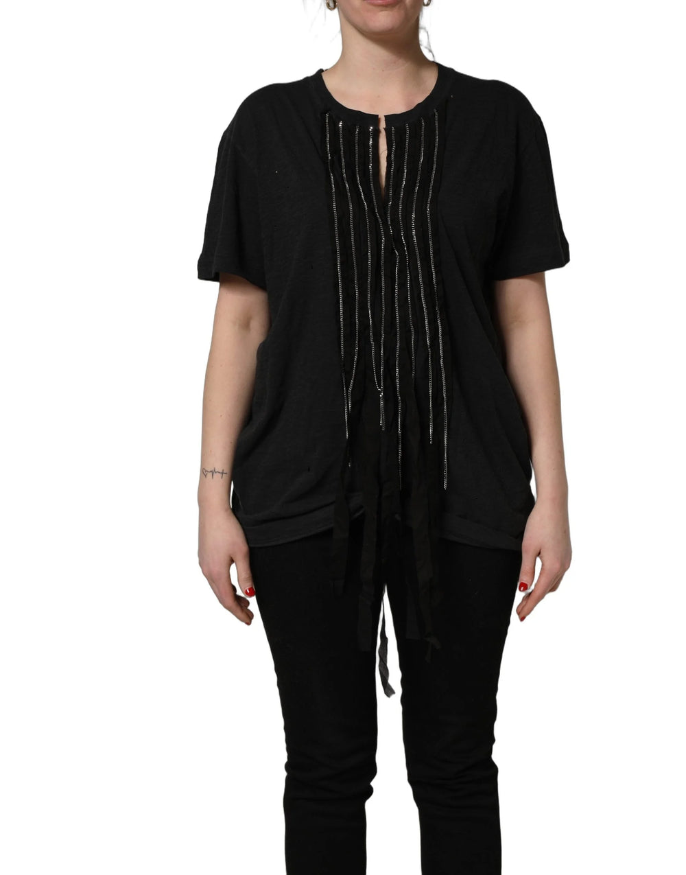 Dsquared² Black Chain Embellished Cotton Short Sleeve T-shirt - IT42|M