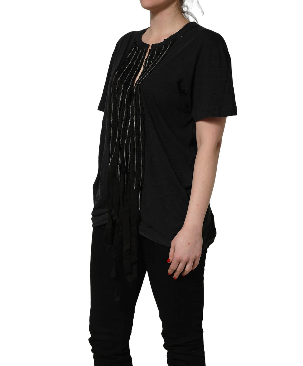 Dsquared² Black Chain Embellished Cotton Short Sleeve T-shirt - IT42|M