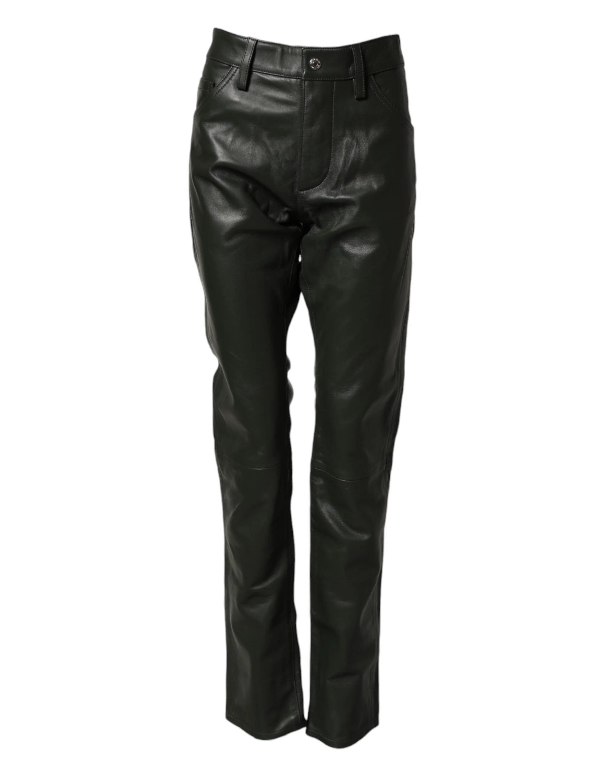 Dsquared² Black Full Grain Leather Mid Waist Trouser Pants - IT48 | M