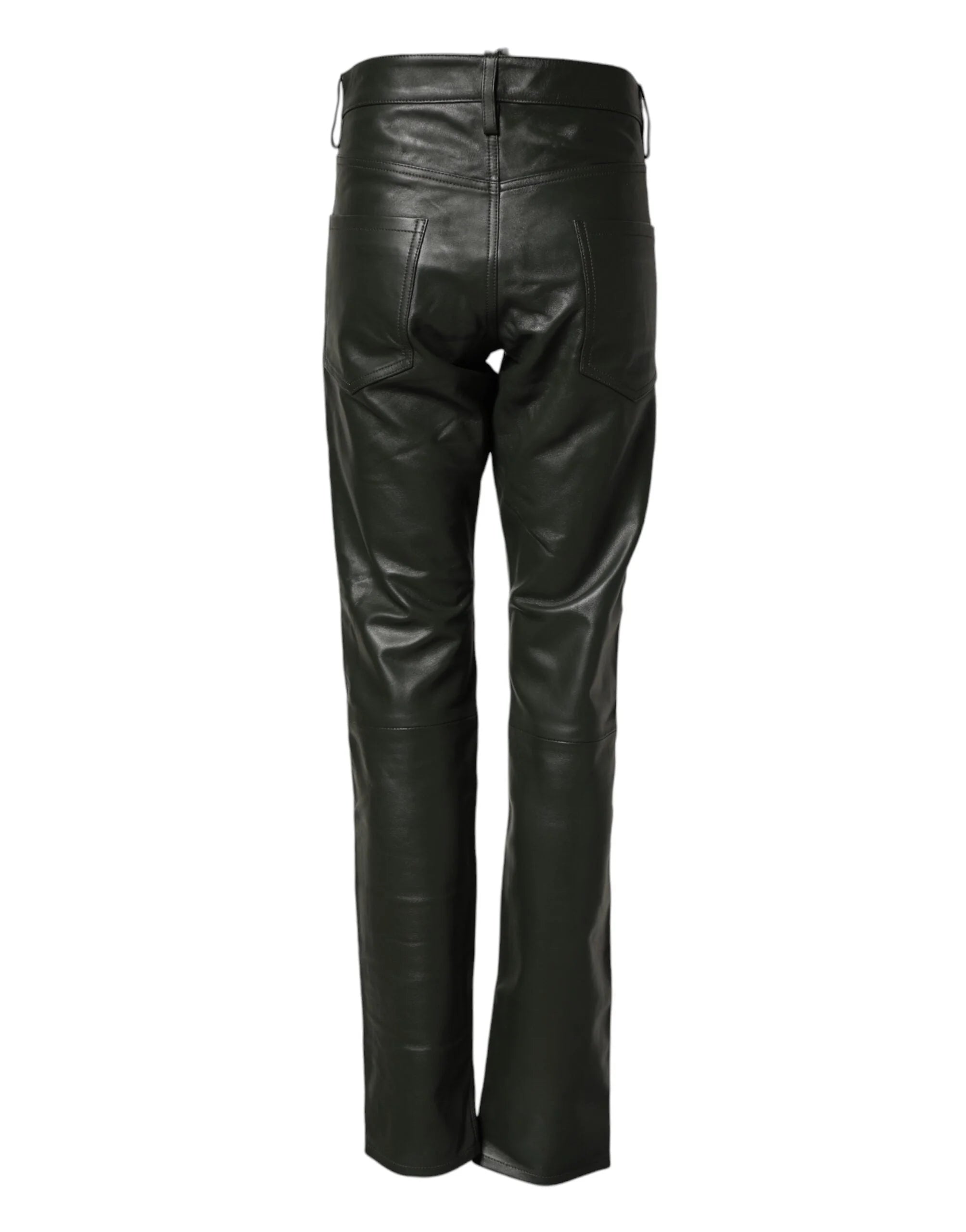 Dsquared² Black Full Grain Leather Mid Waist Trouser Pants - IT48 | M