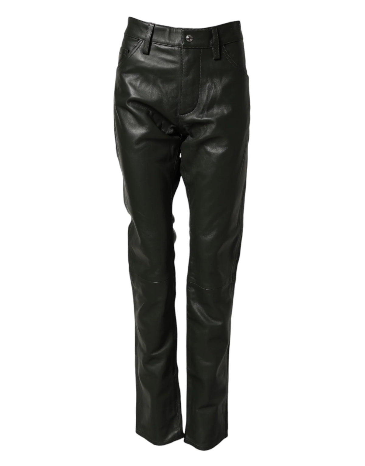 Dsquared² Black Full Grain Leather Mid Waist Trouser Pants - IT48 | M