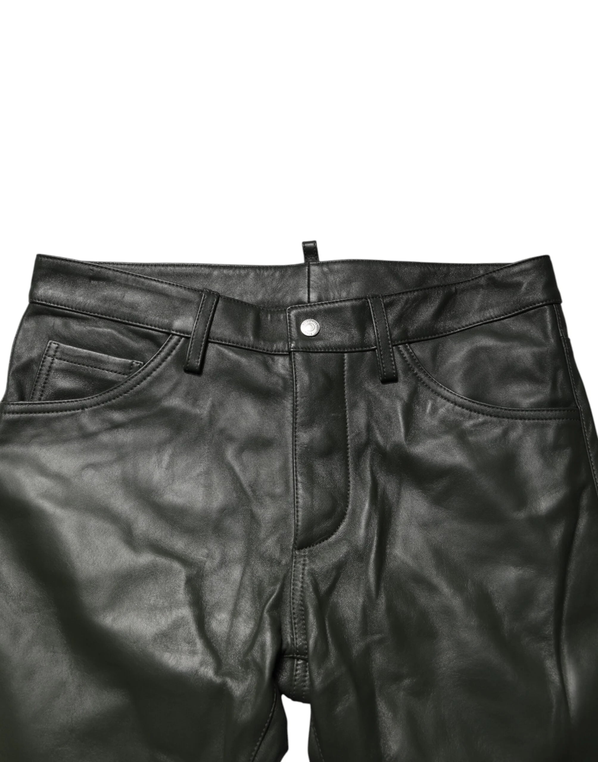 Dsquared² Black Full Grain Leather Mid Waist Trouser Pants - IT48 | M