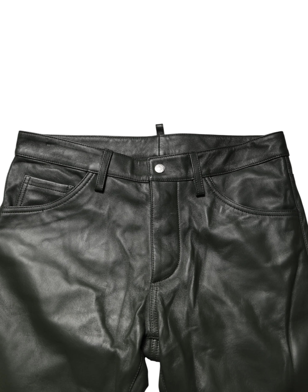 Dsquared² Black Full Grain Leather Mid Waist Trouser Pants - IT48 | M