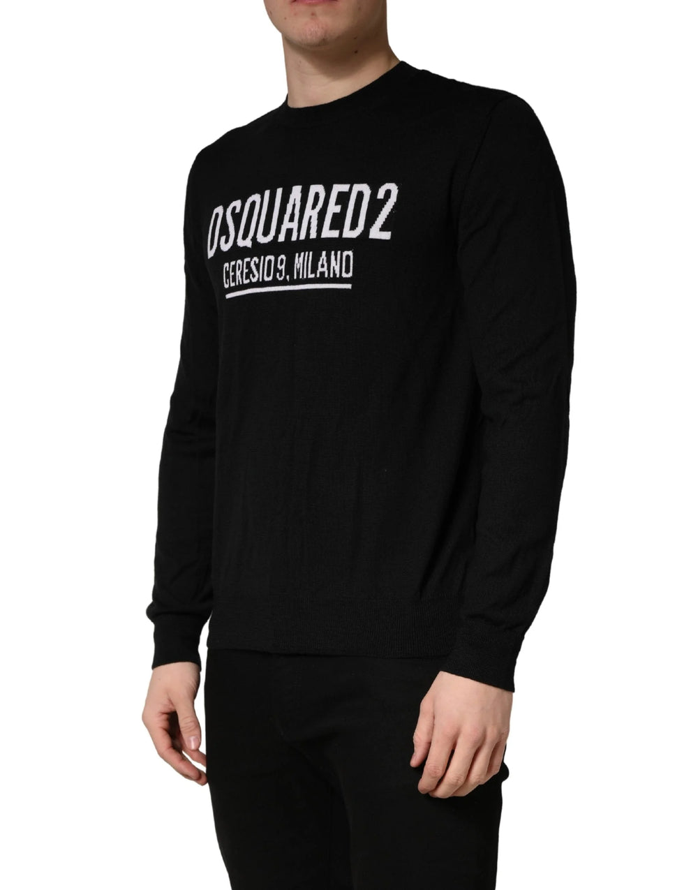 Dsquared² Czarny sweter z logo męski z dzianiny, dekolt okrągły - IT48 | M